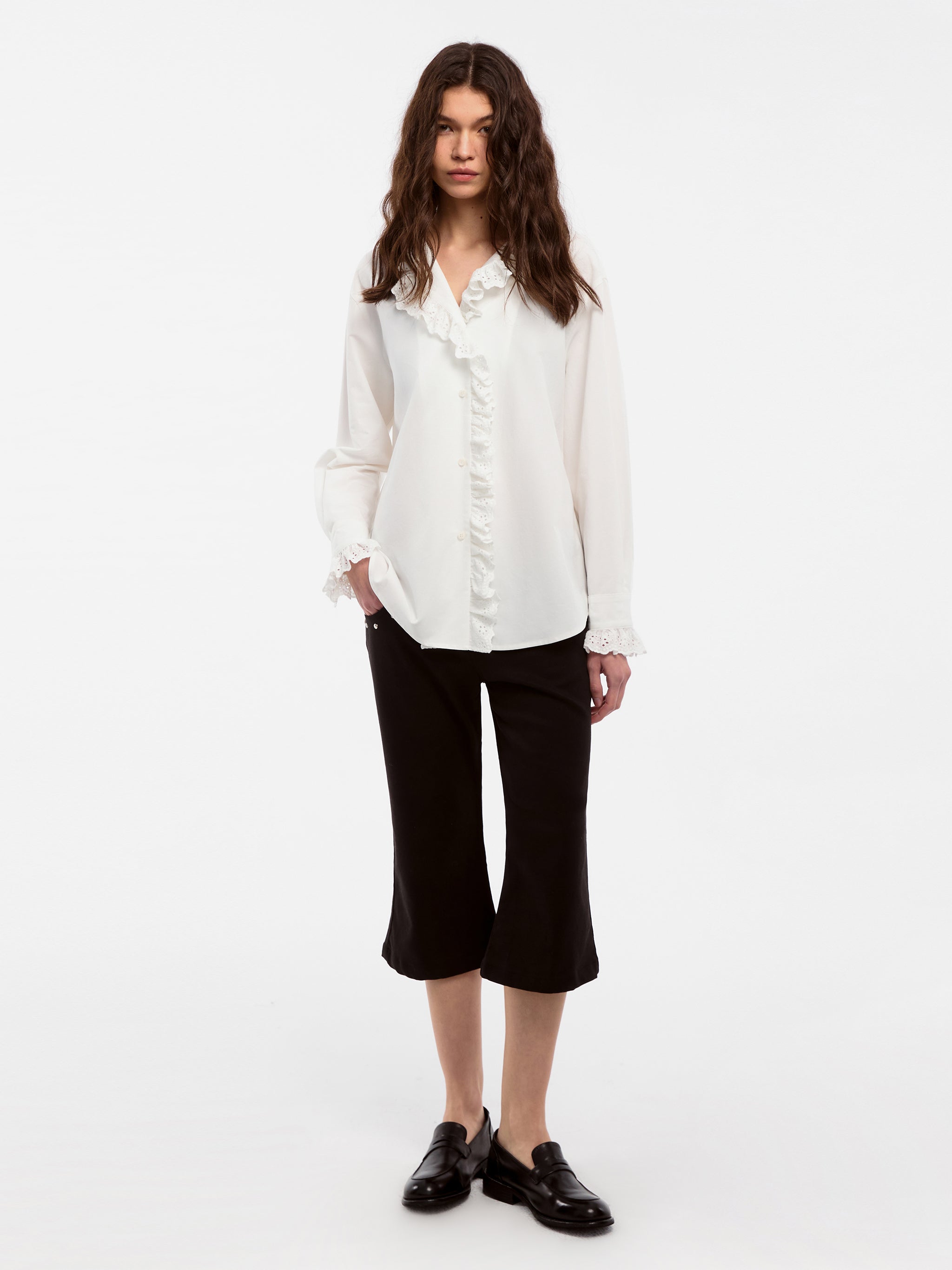 CUBIC Lace-Trimmed Linen Long-Sleeve Shirt-4