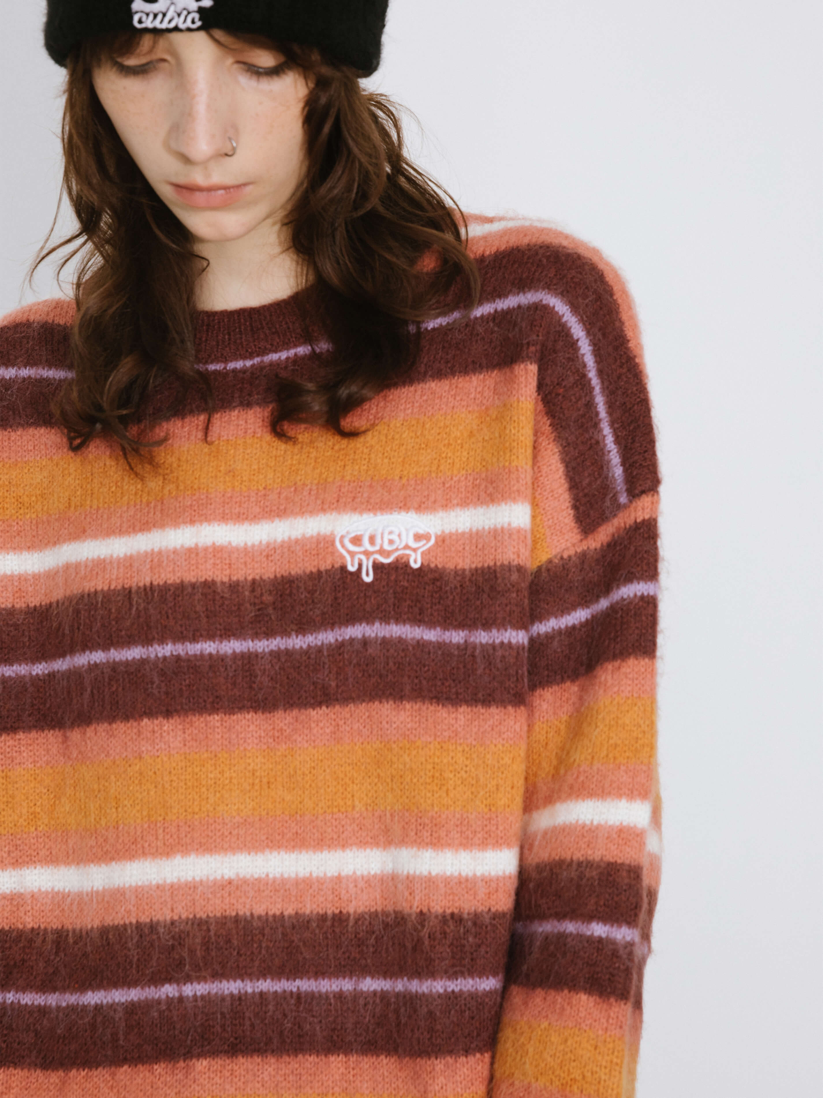 Fluffy Striped Oversized Knit Sweater-4