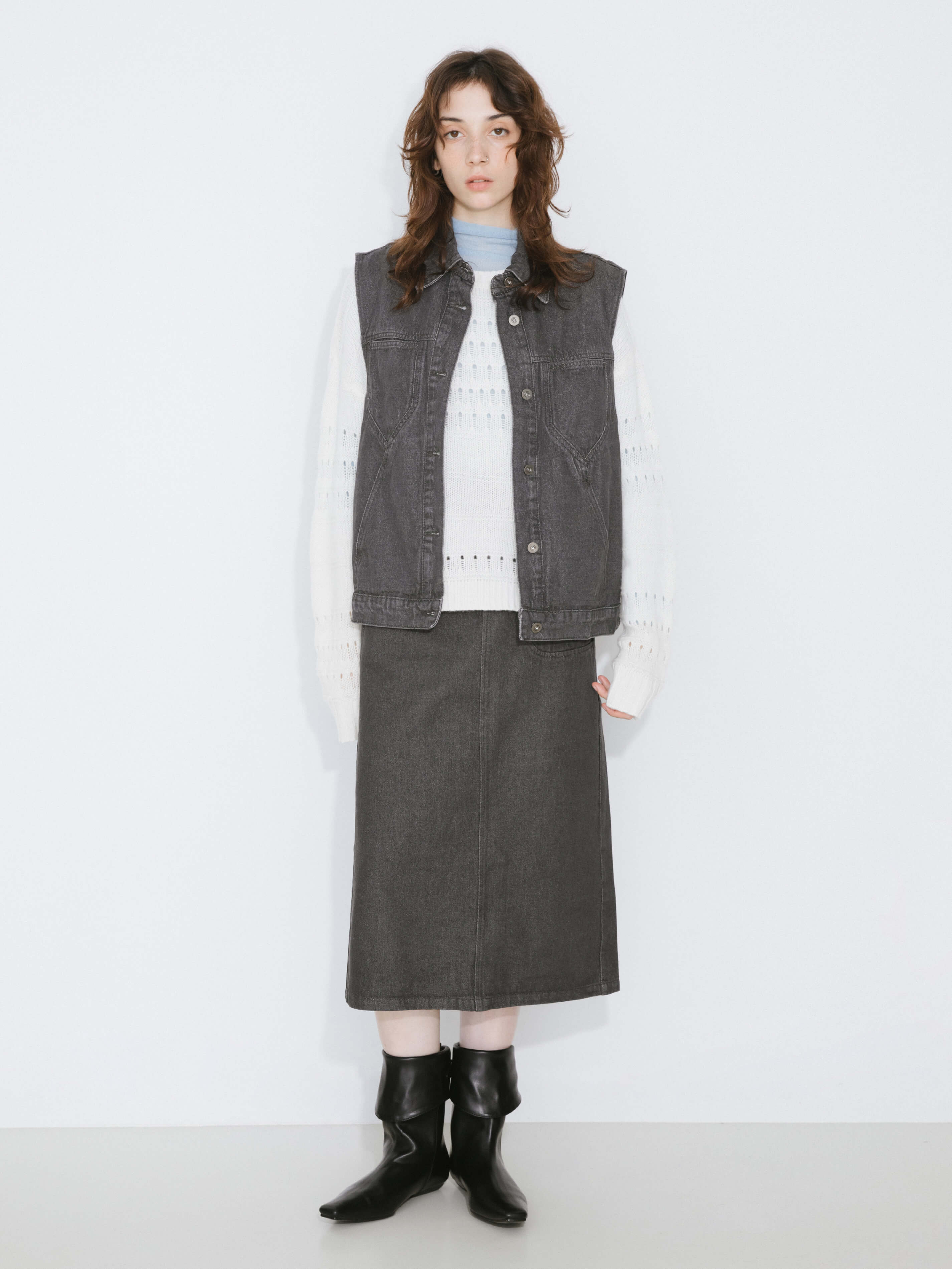 Denim Elasticated Maxi Skirt-5