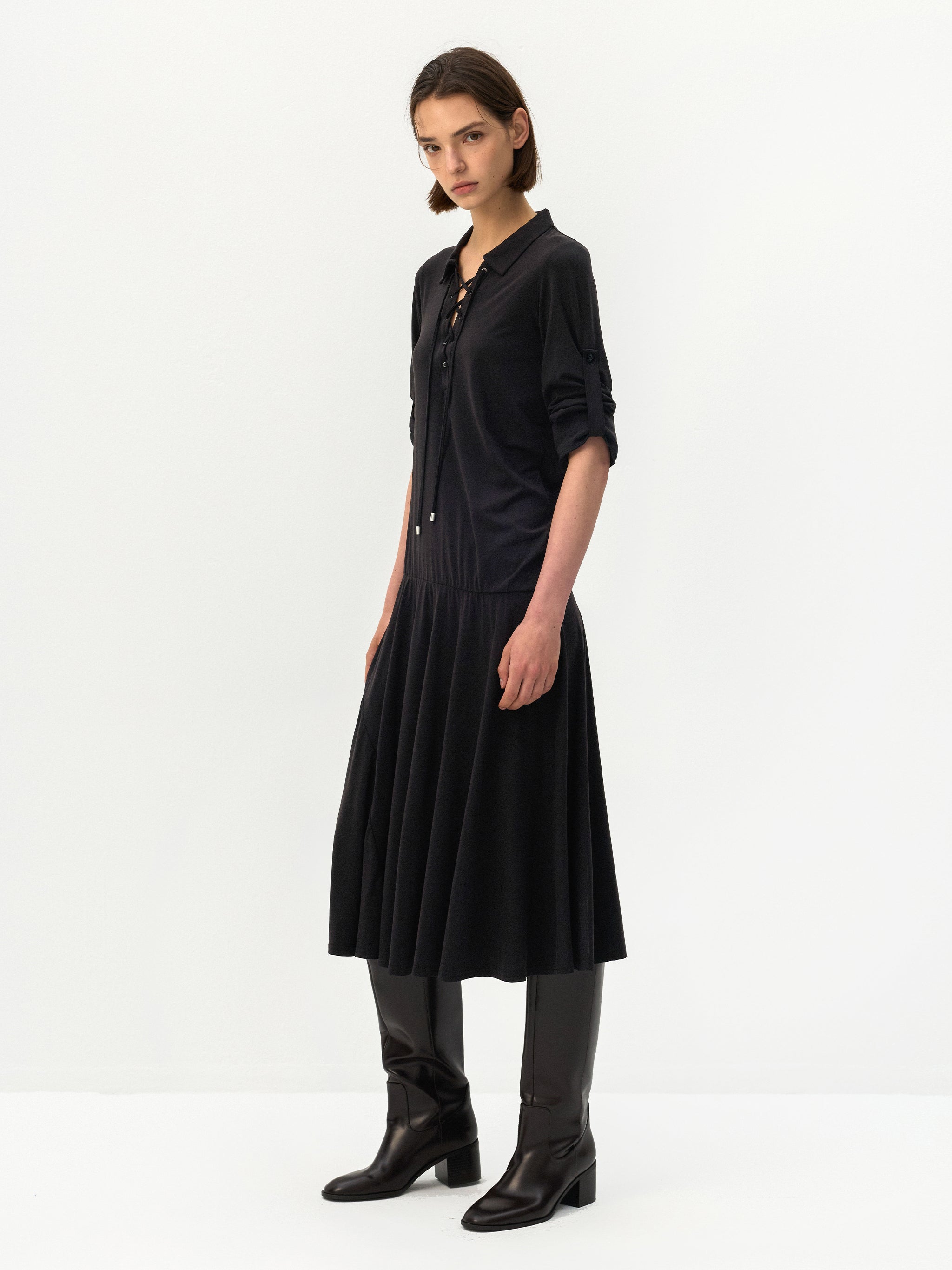 CUBIC Lace-Up Drop-Waist Midi Dress-4