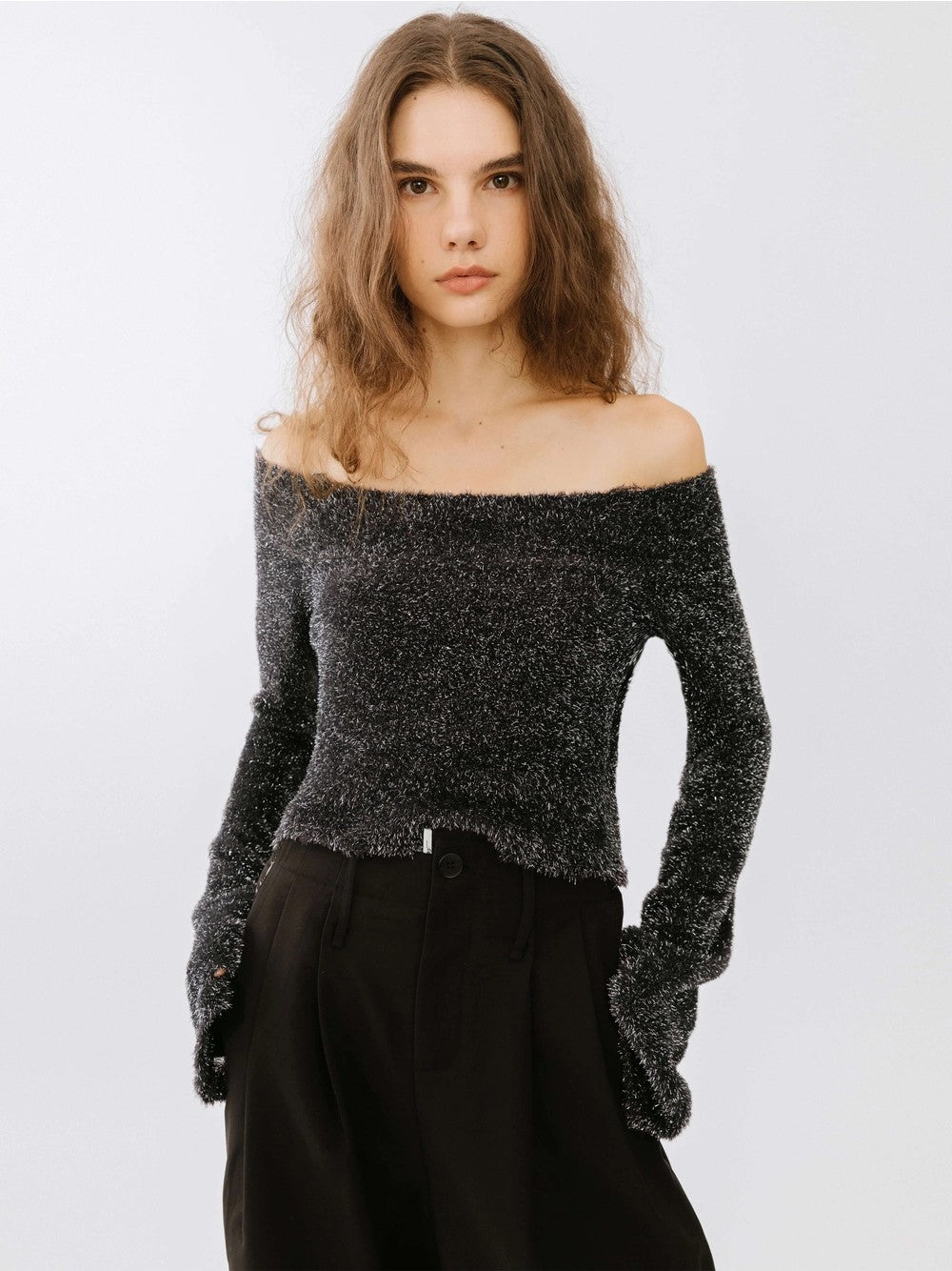 Off-Shoulder Long Sleeve Knit Crop Top-20