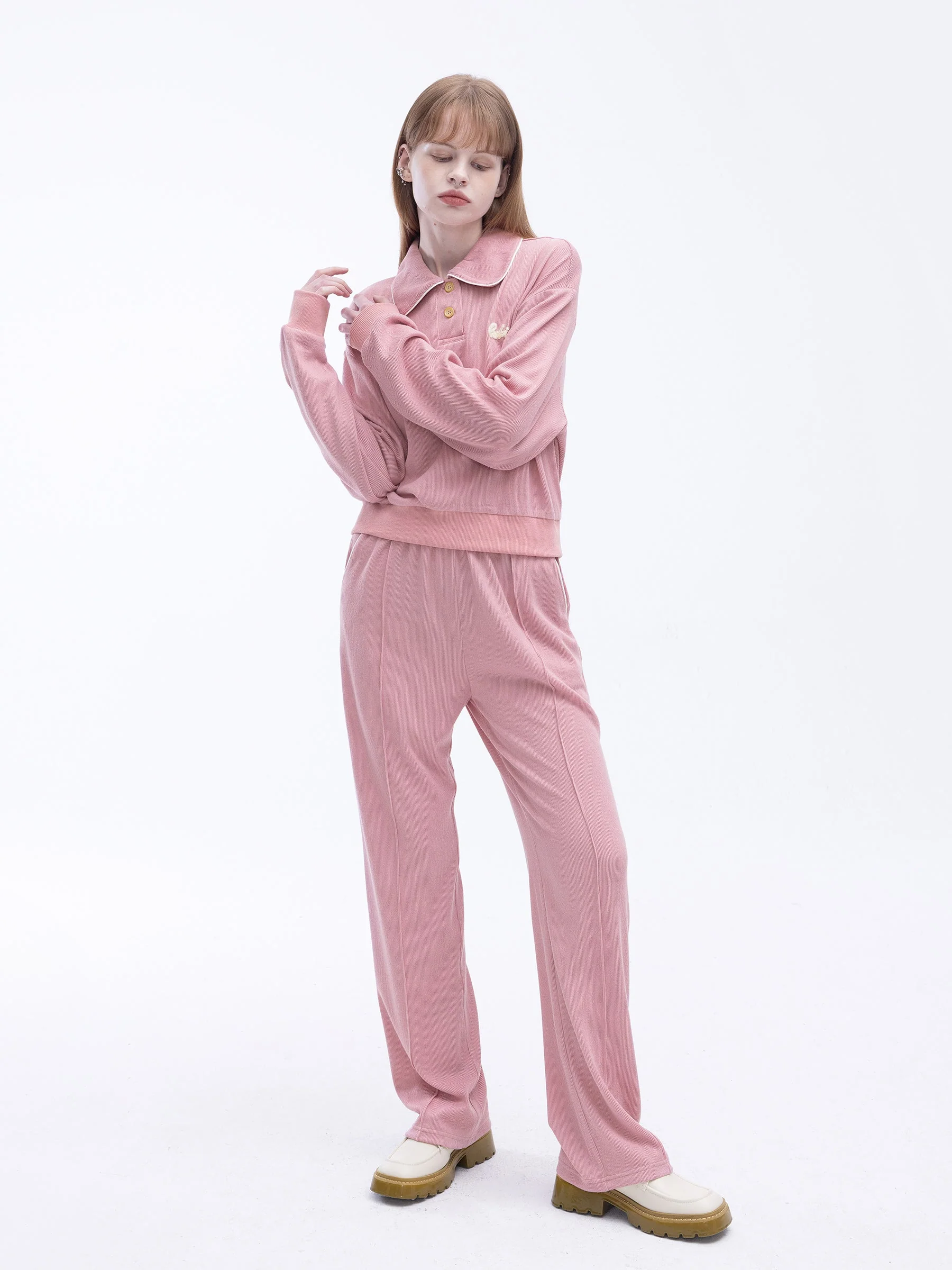 Long Sleeve Polo Top and Matching Sweatpants-2