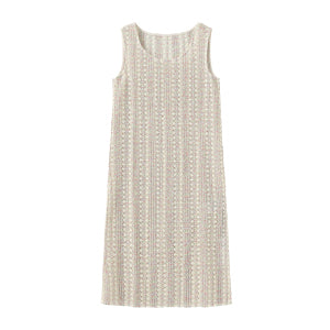 Beige Knitted Mesh Sleeveless Dress