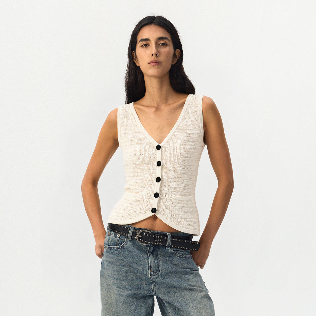 CUBIC V-Neck Button Front Knit Vest-9