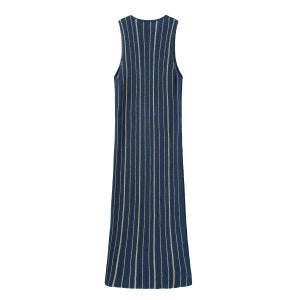 High Slit Striped Knit Sleeveless Dress