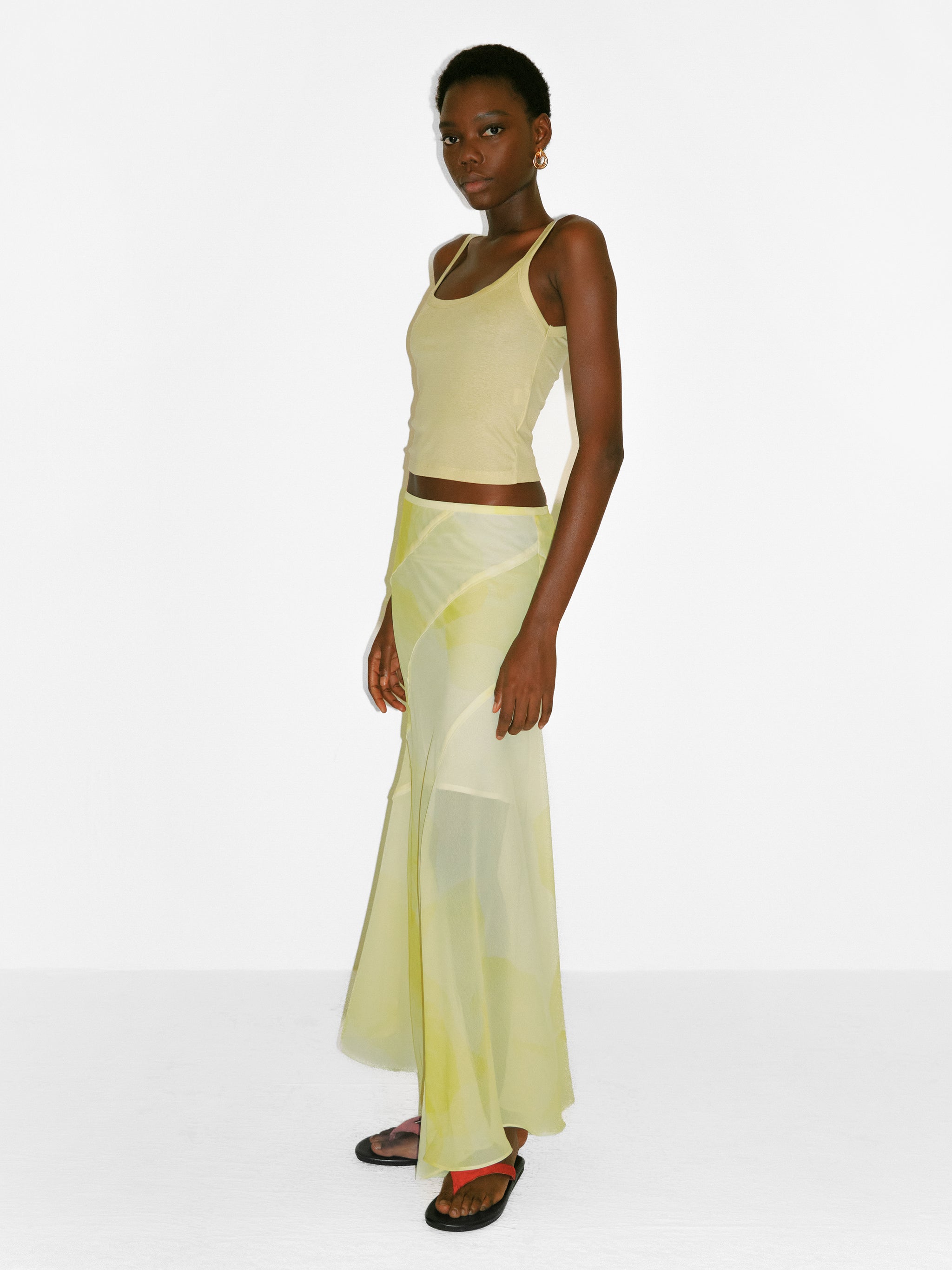 CUBIC Sheer Abstract Print Chiffon Maxi Skirt-5
