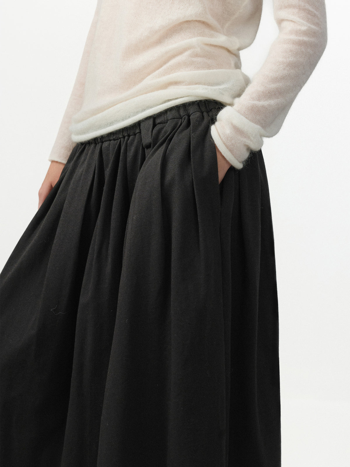 CUBIC 100% Cotton Pleated A‑Line Midi Skirt-5