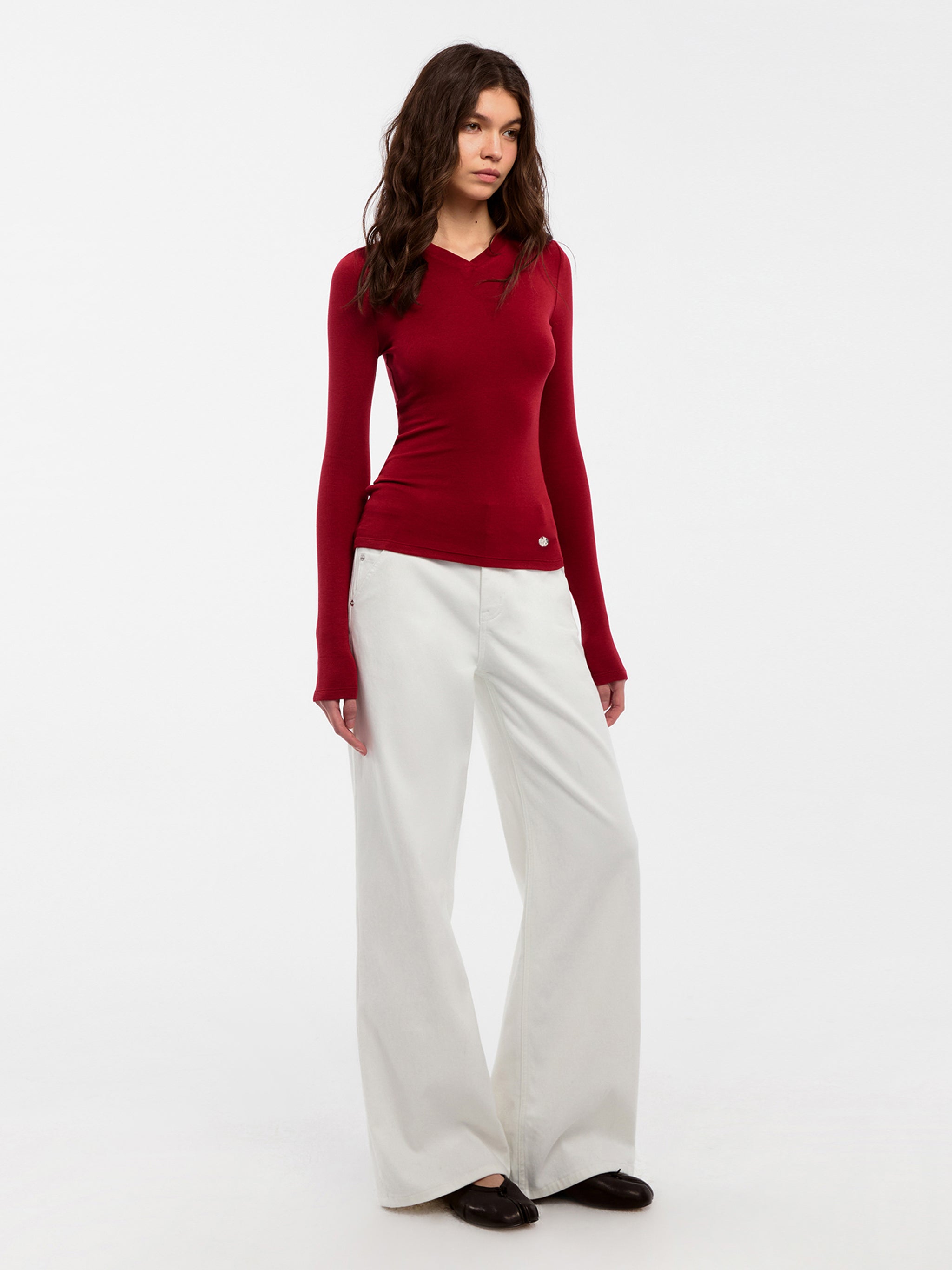 CUBIC Wool Blend V-Neck Knit T-Shirt-5
