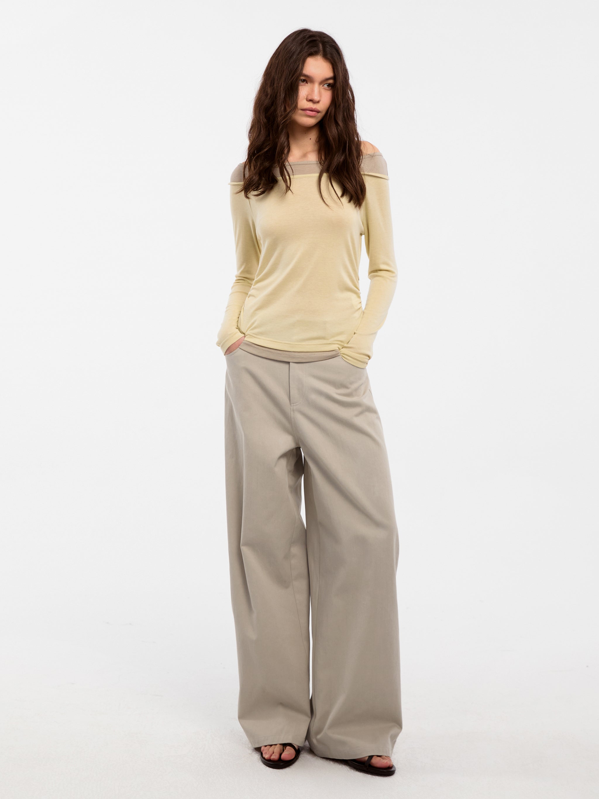 CUBIC Tencel Wool Blend Off-Shoulder T-Shirt-6