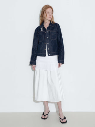 Color-Block High-Neck Denim Jacket