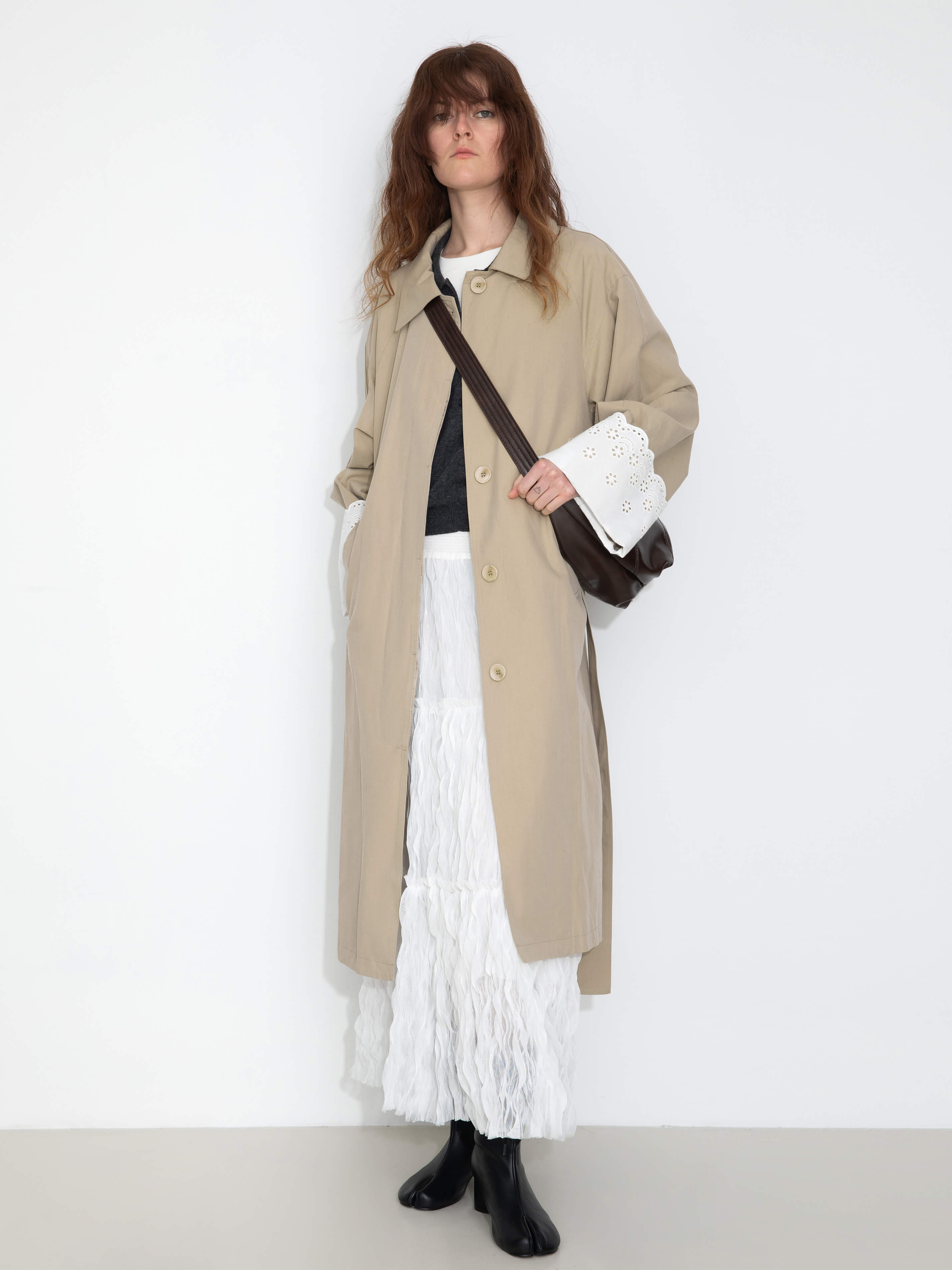 Oversized Thin Trench Coat with Lace Cuffs-6