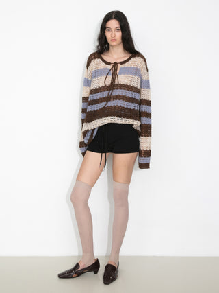 Striped Colour-Block Open-Knit Sweater