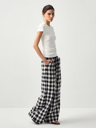 CUBIC Drapey Check Wide-Leg Trousers