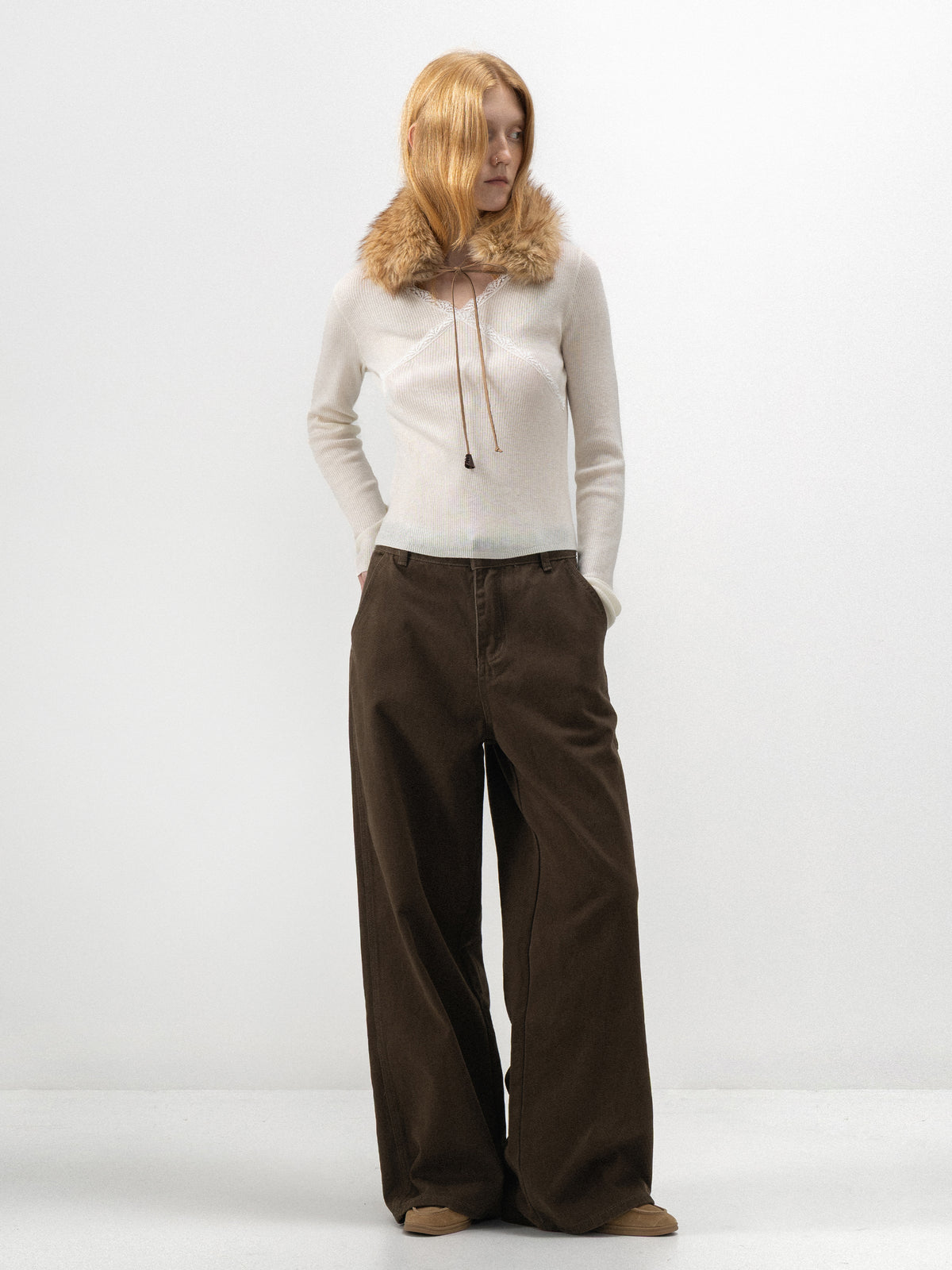 CUBIC Lace-Trim Ribbed Fitted Top-5