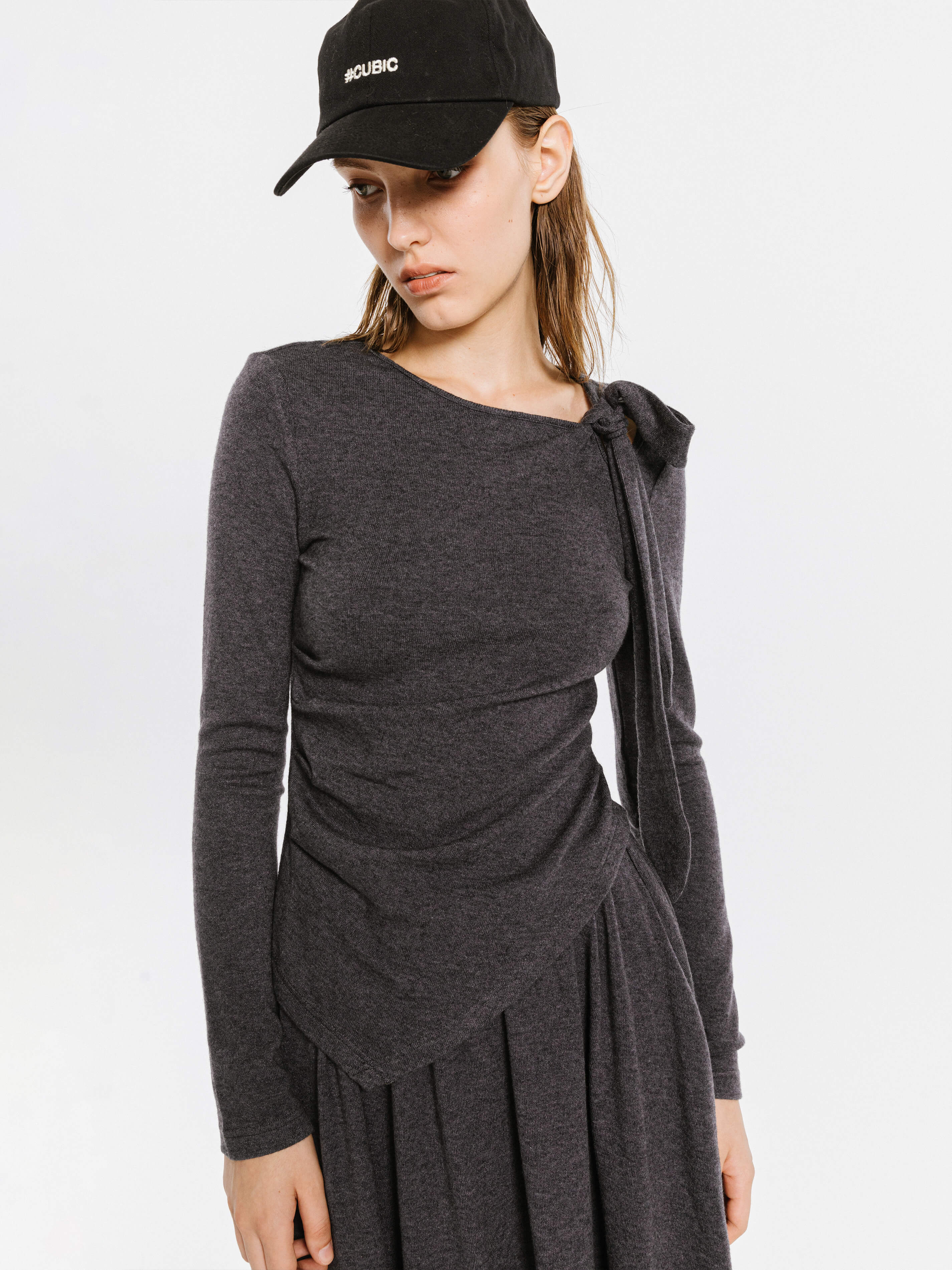 Gray Irregular Knit Top-5