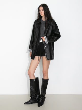 Stand Collar Oversized Leather Jacket