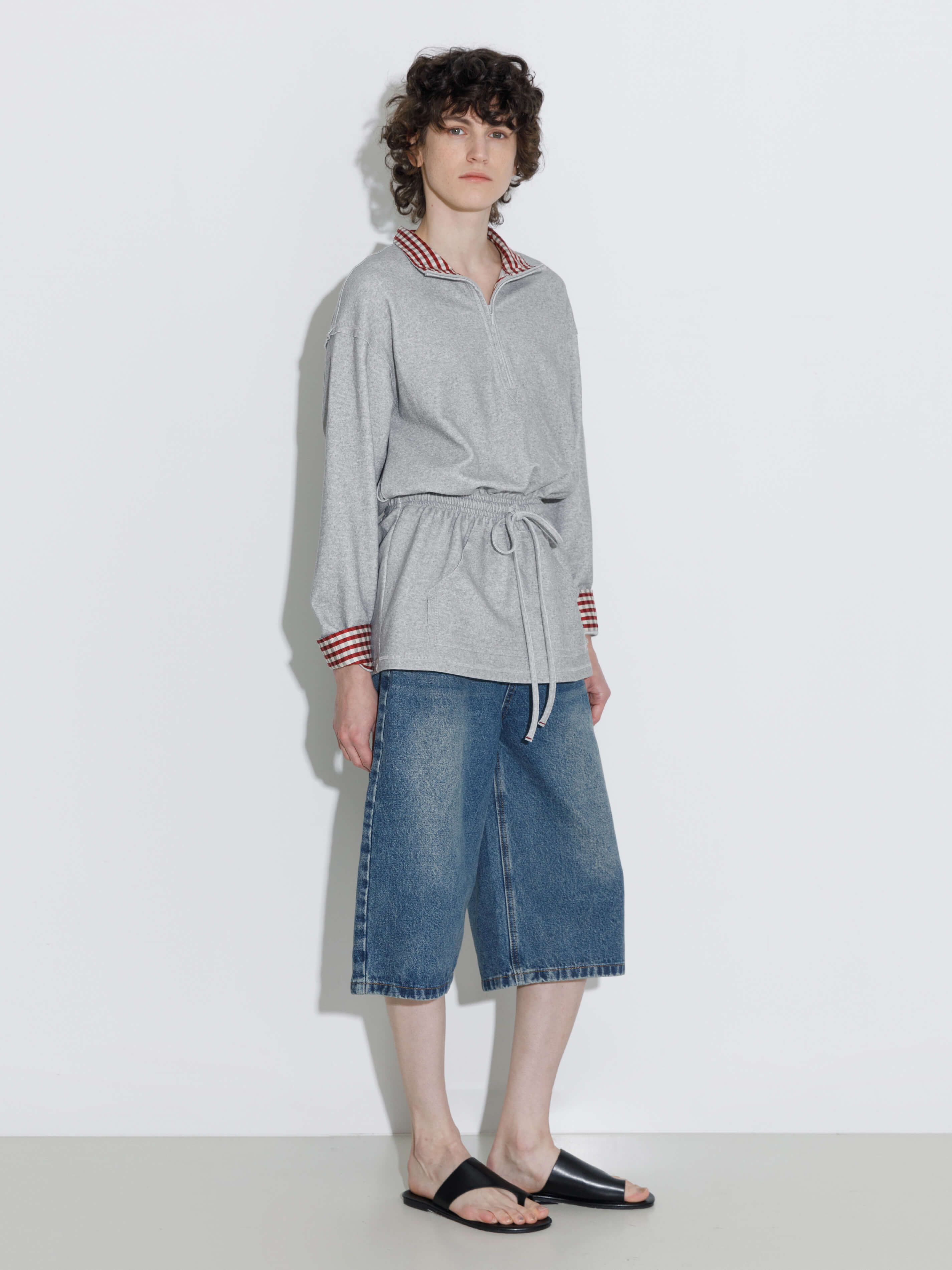 Long Sleeve Color-Block Drawstring Waist Polo Shirt-3