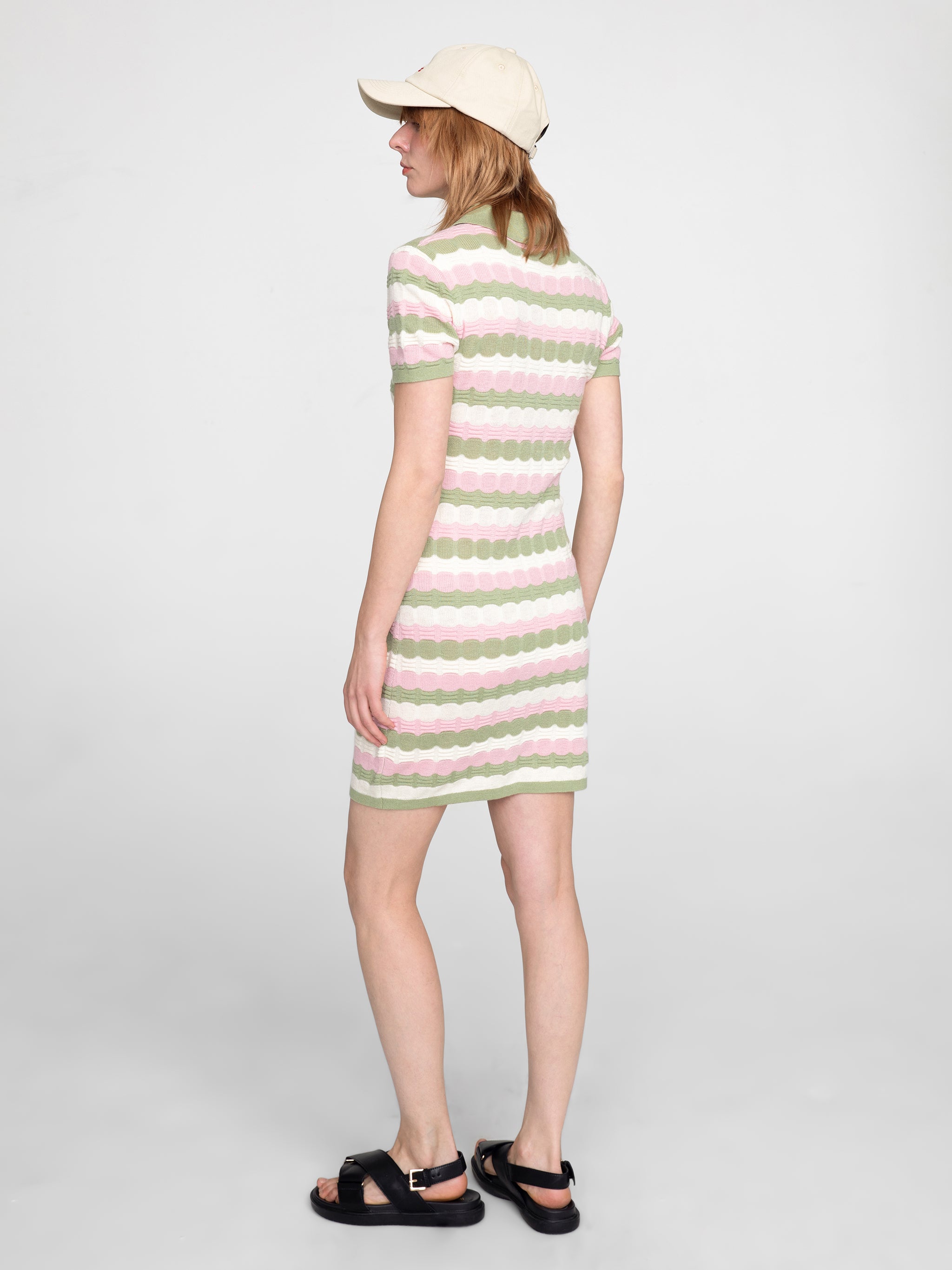 Polo Short Sleeve Striped Knit Dress-5