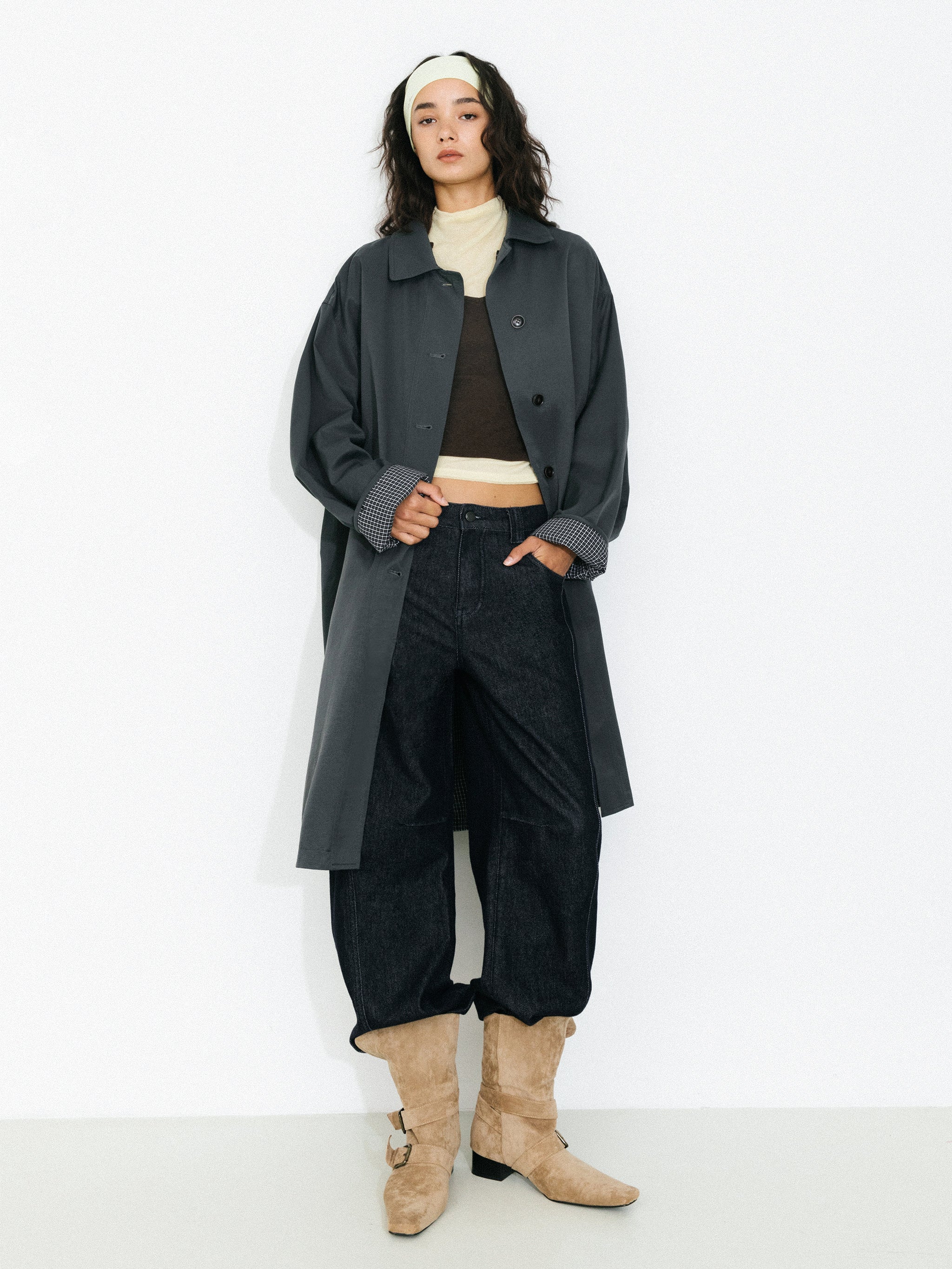 Oversized Single-Breasted Mid-Length Trench Coat-5