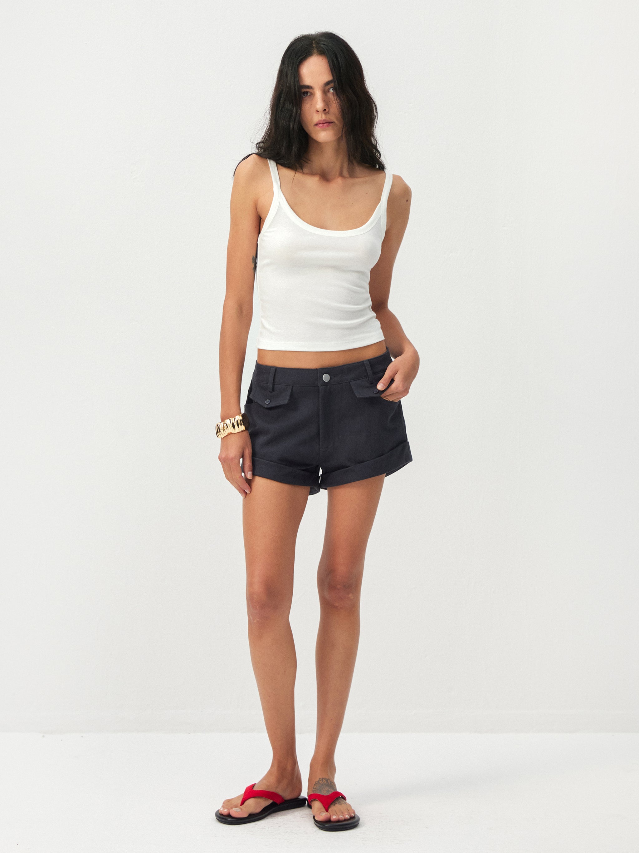 CUBIC Cotton-Blend Rolled-Cuff Utility Shorts-5