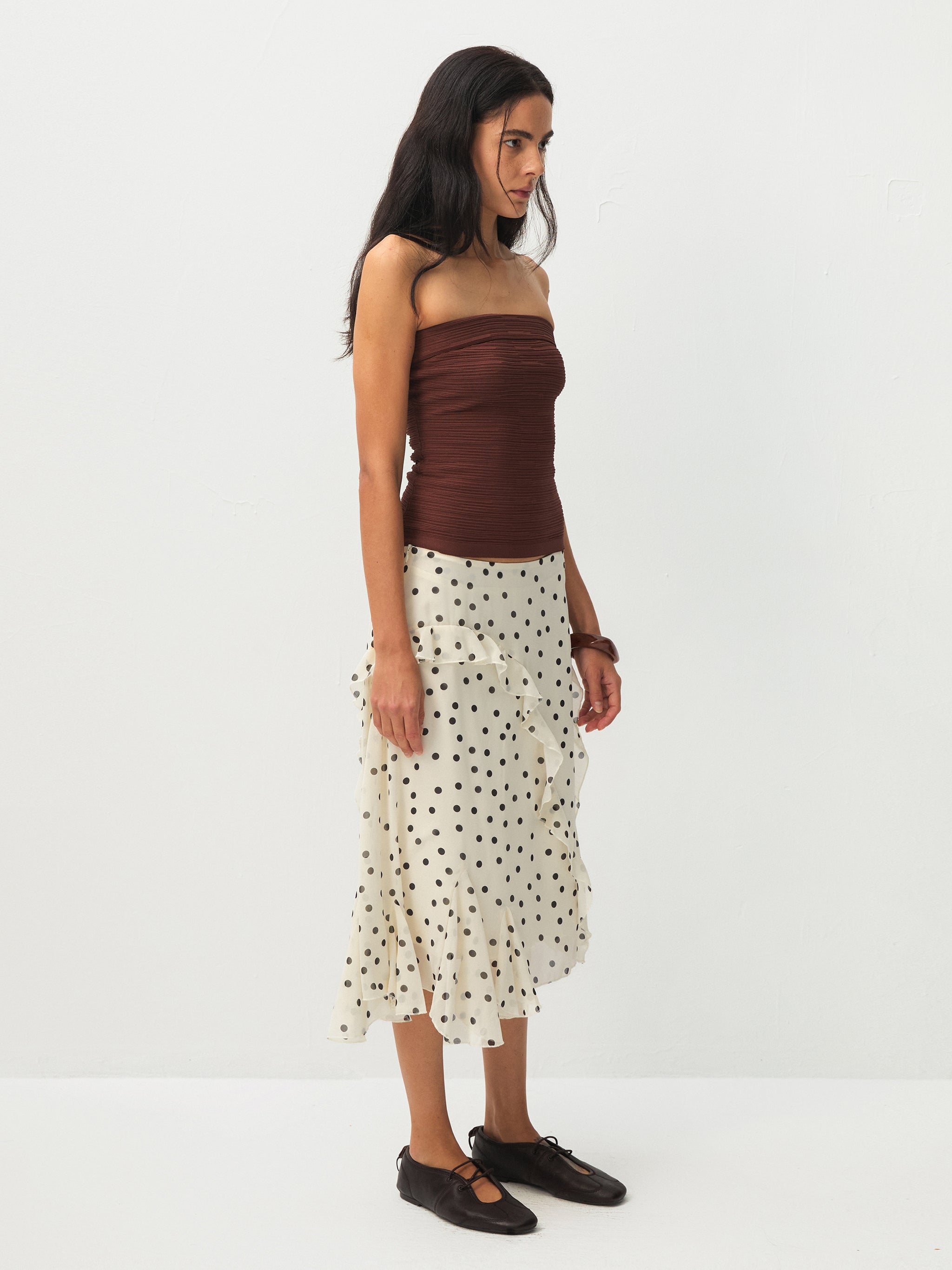 Polka Dot Ruffled Asymmetrical Hem Skirt-5