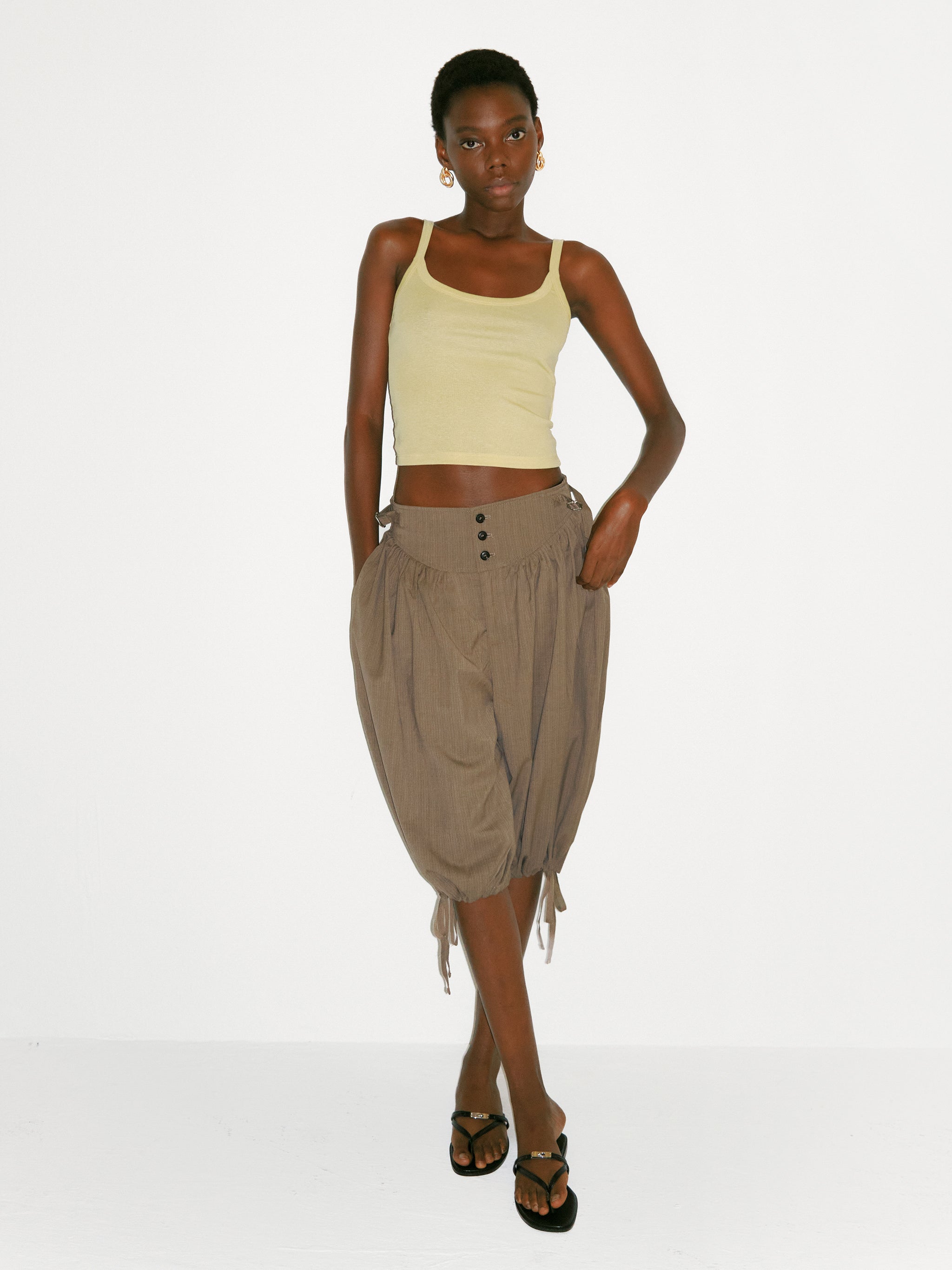 CUBIC Taupe Striped Button-Front Culottes-5