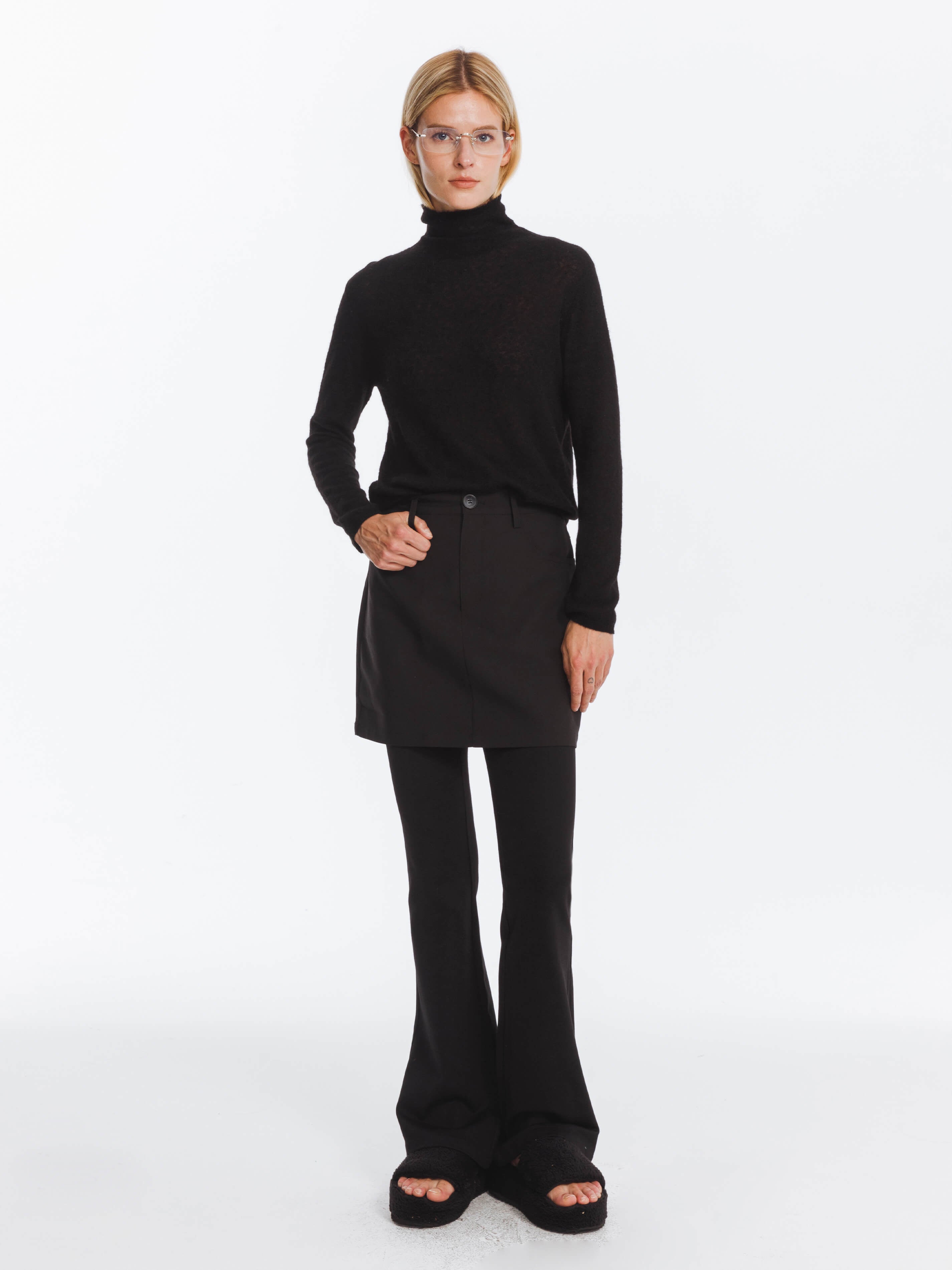High Waisted Flared High Elastic Trousers-5