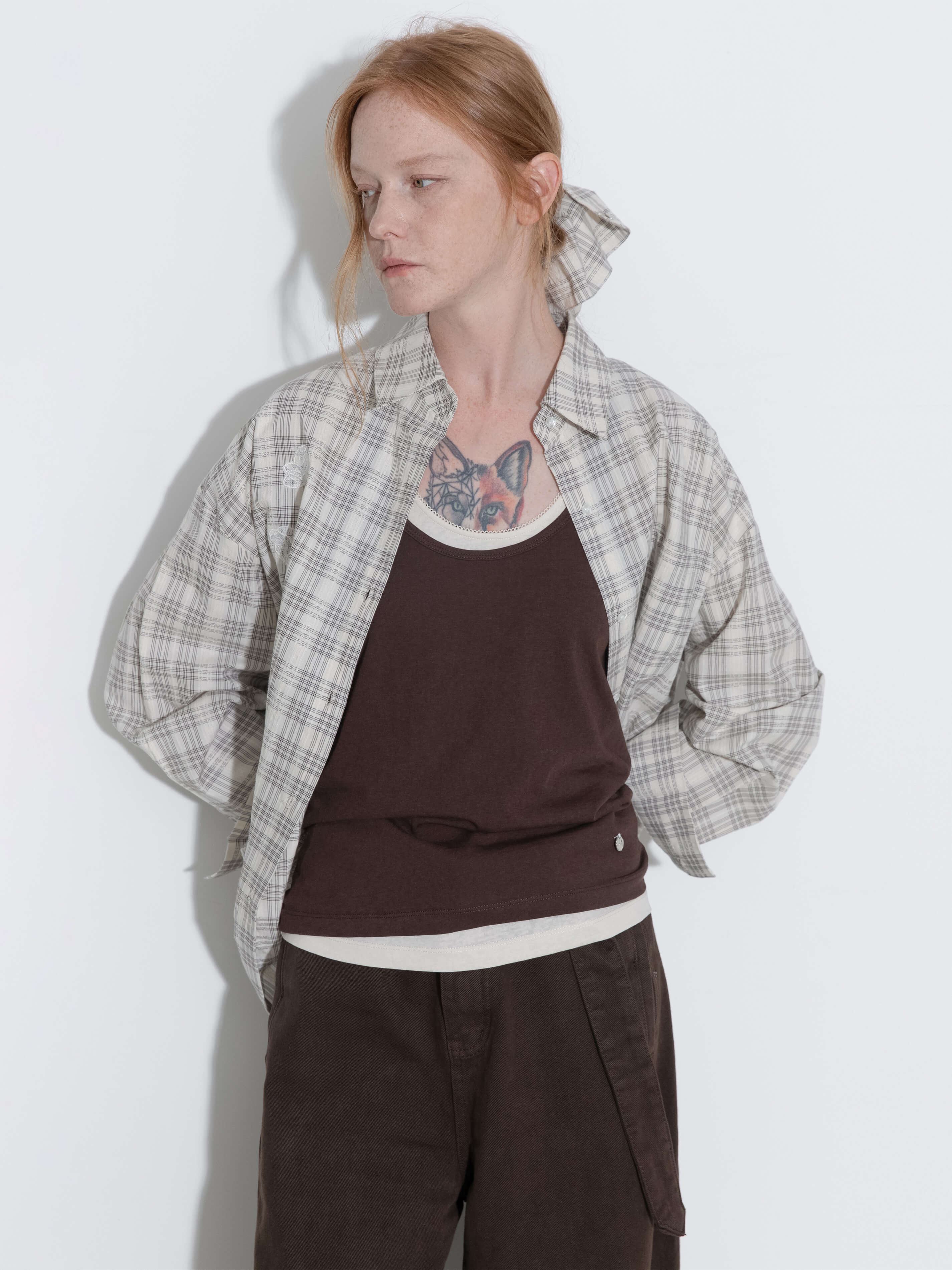 100% Cotton Embroidered Lace Checkered Oversized Shirt-5