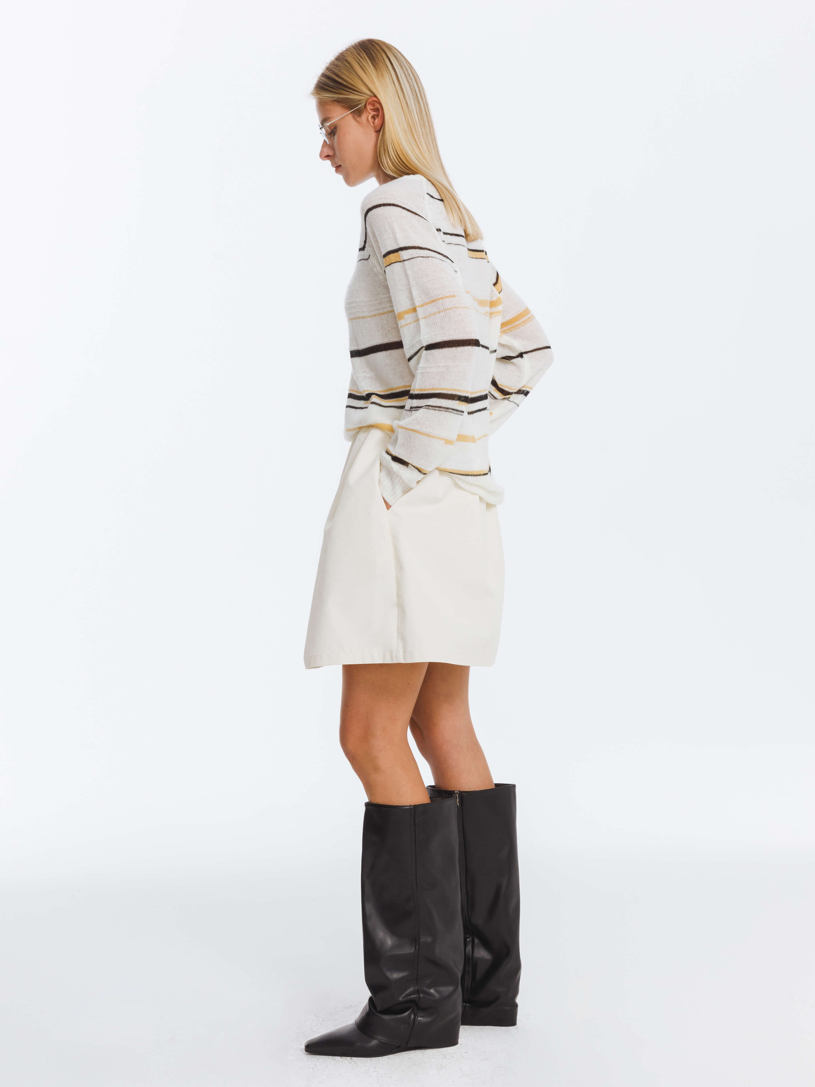 Striped Knit Long Sleeve Top with Wool Blend-5