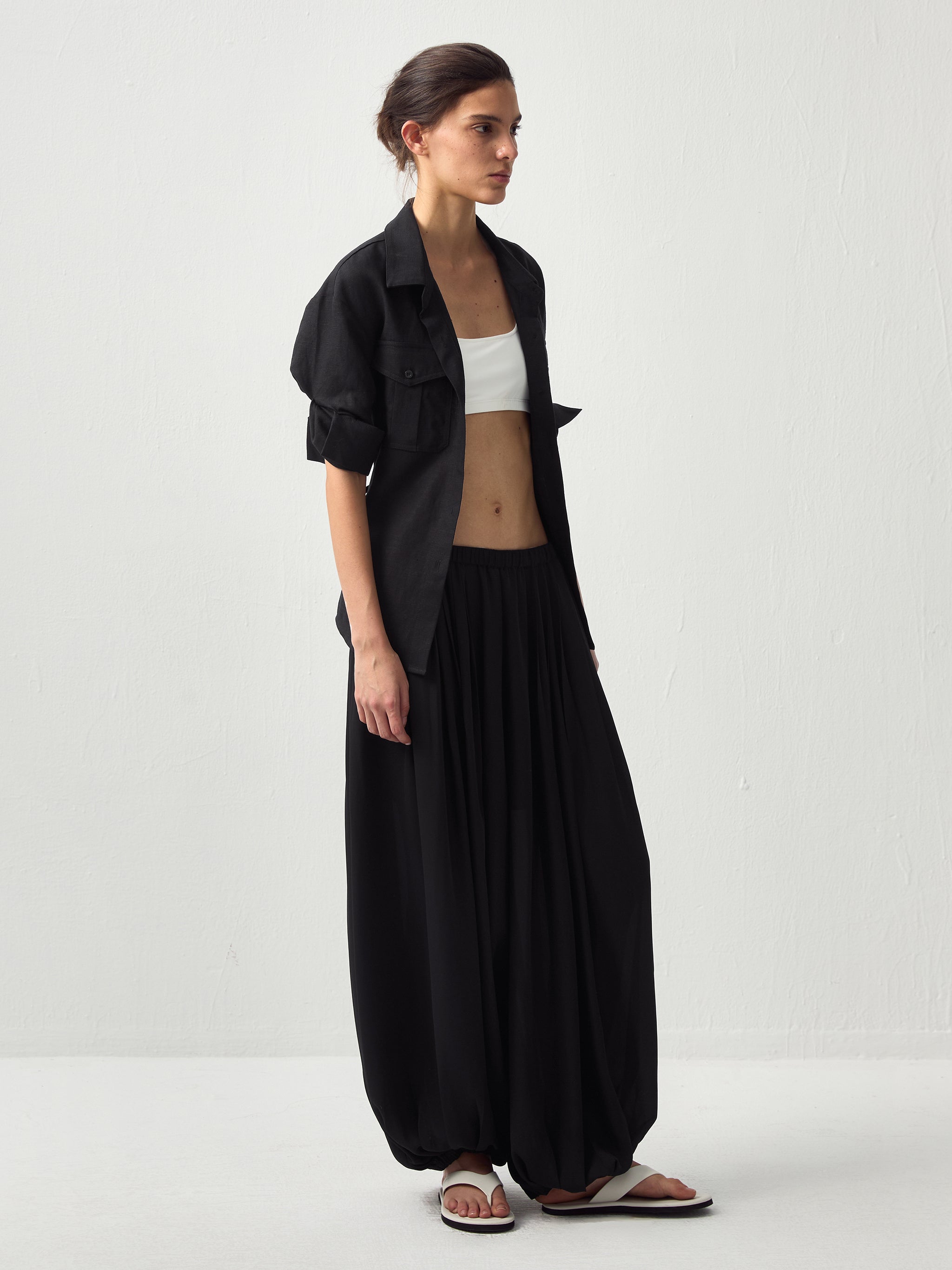 Pleated Balloon-Leg Elastic-Waist Trousers-5