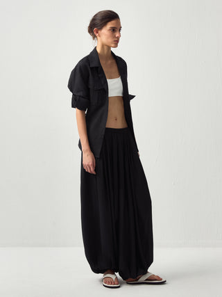 Pleated Balloon-Leg Elastic-Waist Trousers