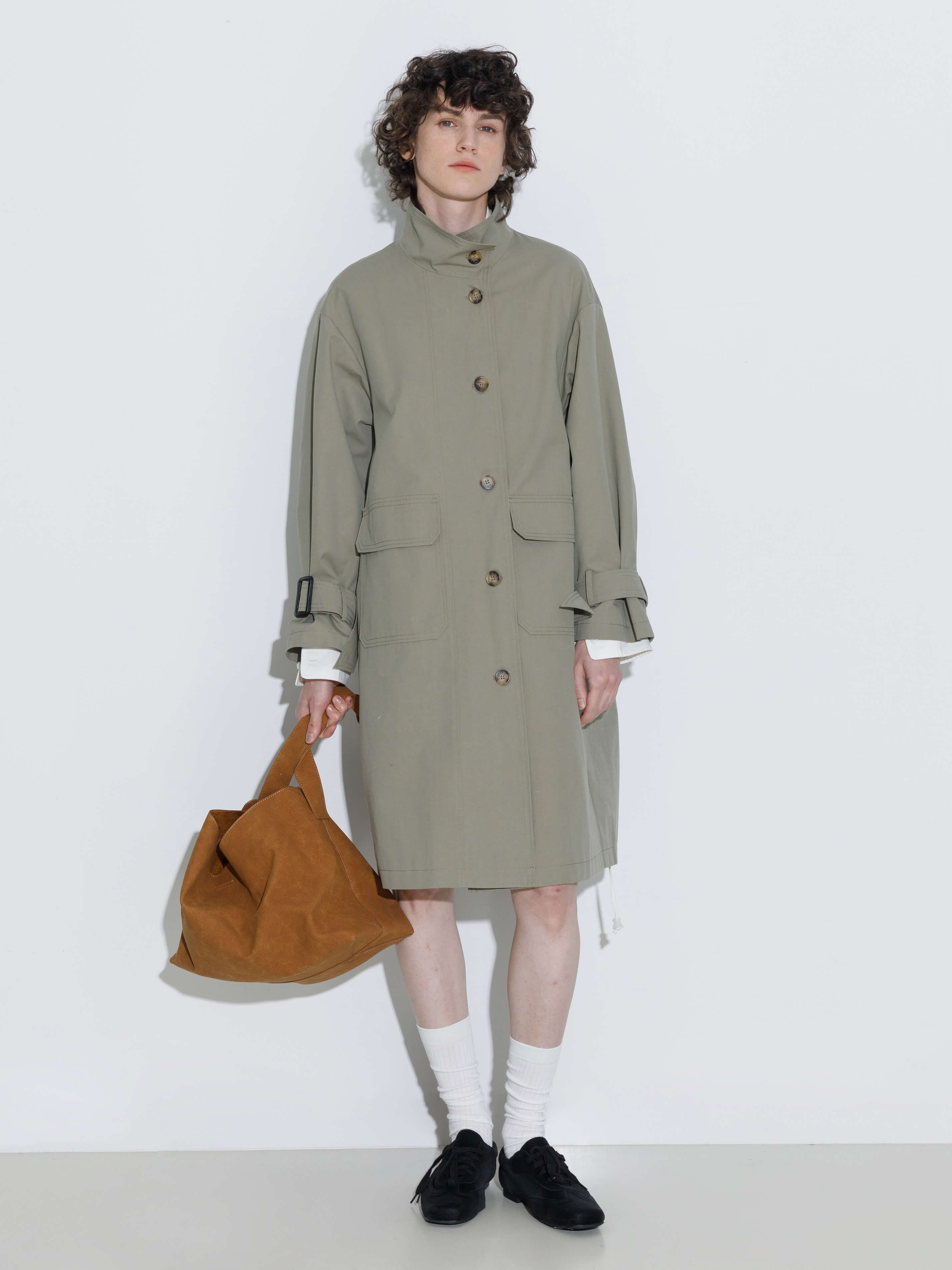High Collar Long Trench Coat-12