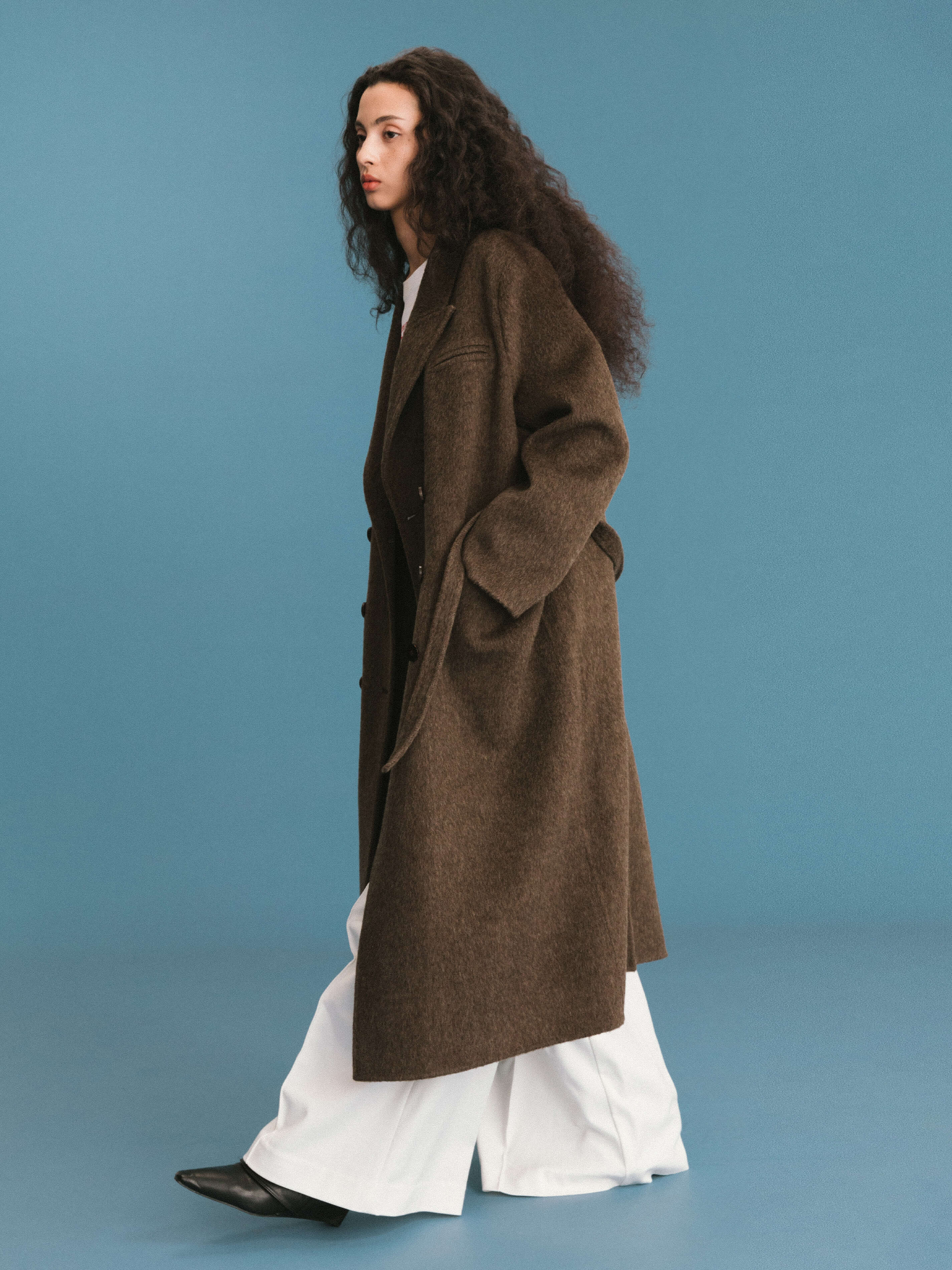 ONE BY CUBIC Straight Wool Blend Long Coat-5