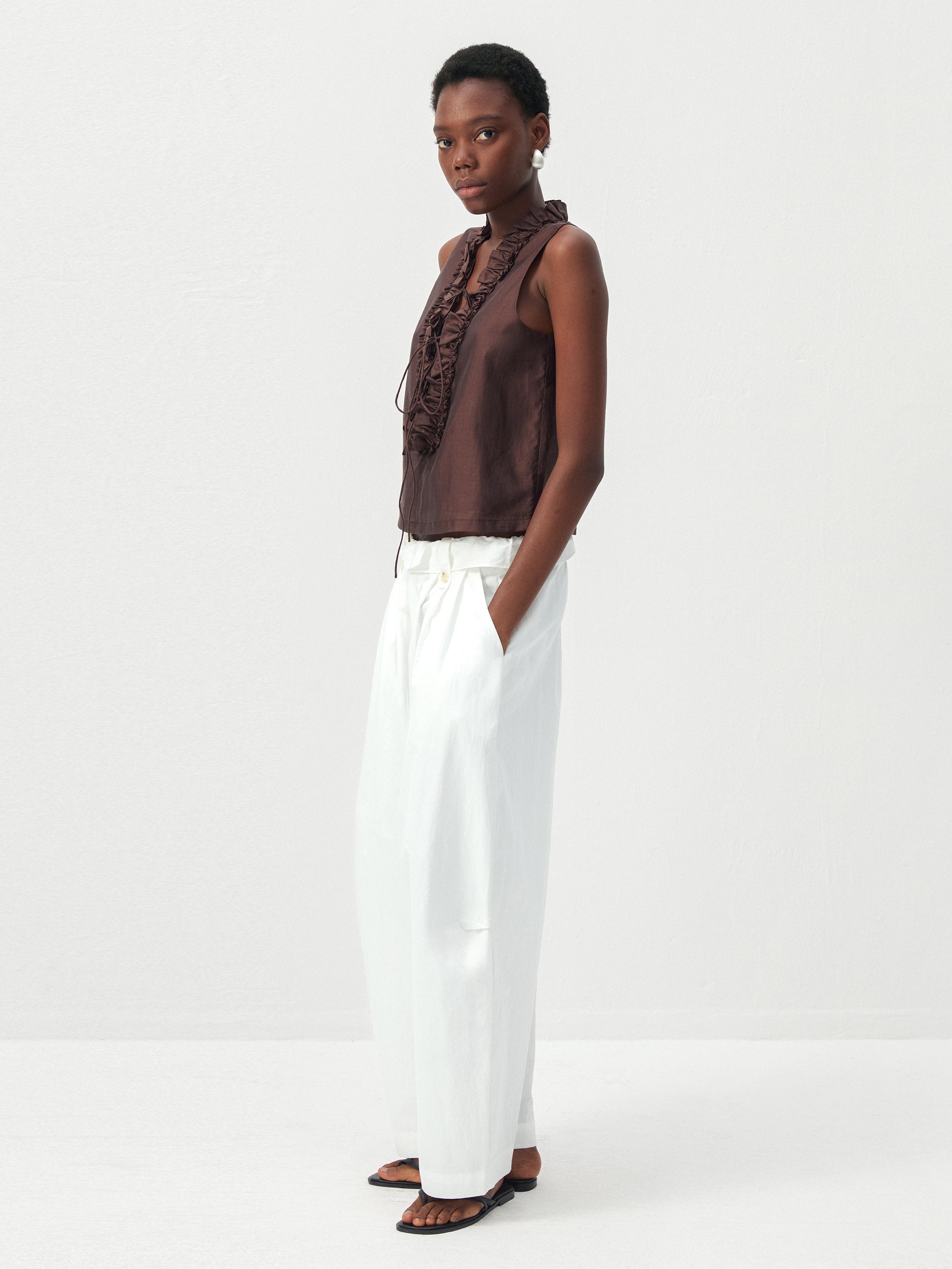 CUBIC Cotton-Blend Fold-Over Waist Wide-Leg Trousers-5