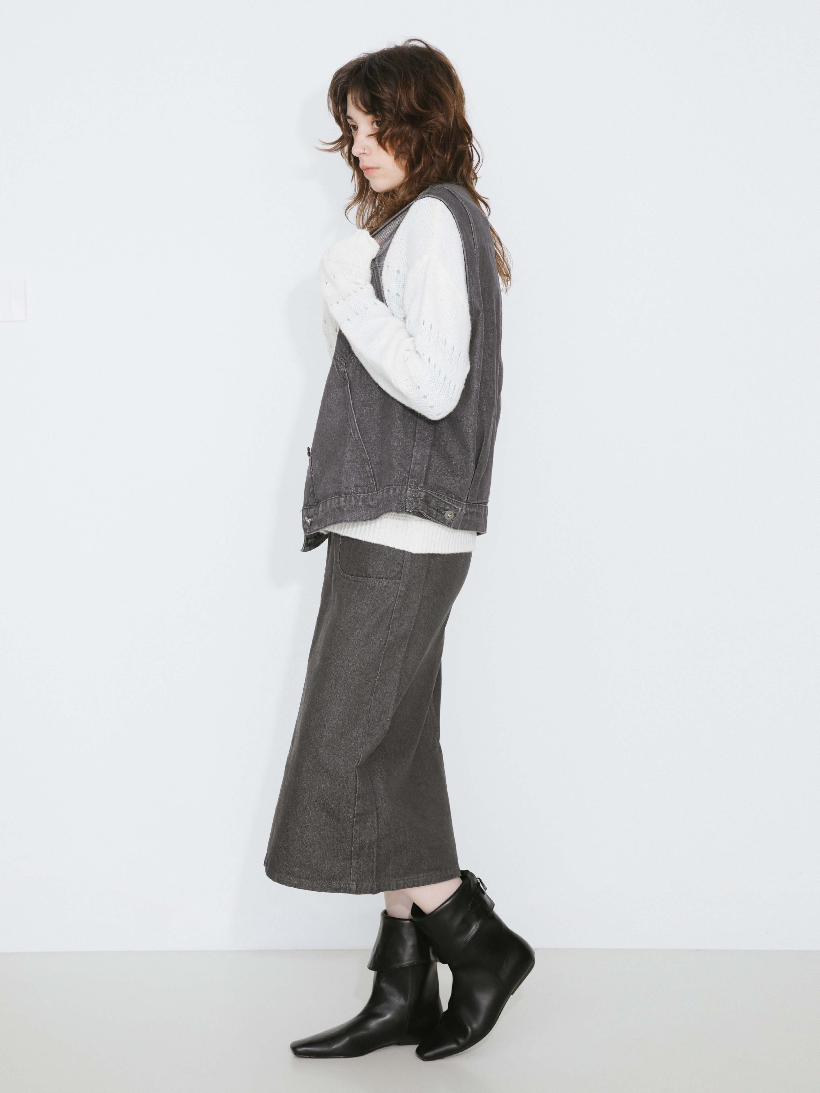 Denim Elasticated Maxi Skirt-4