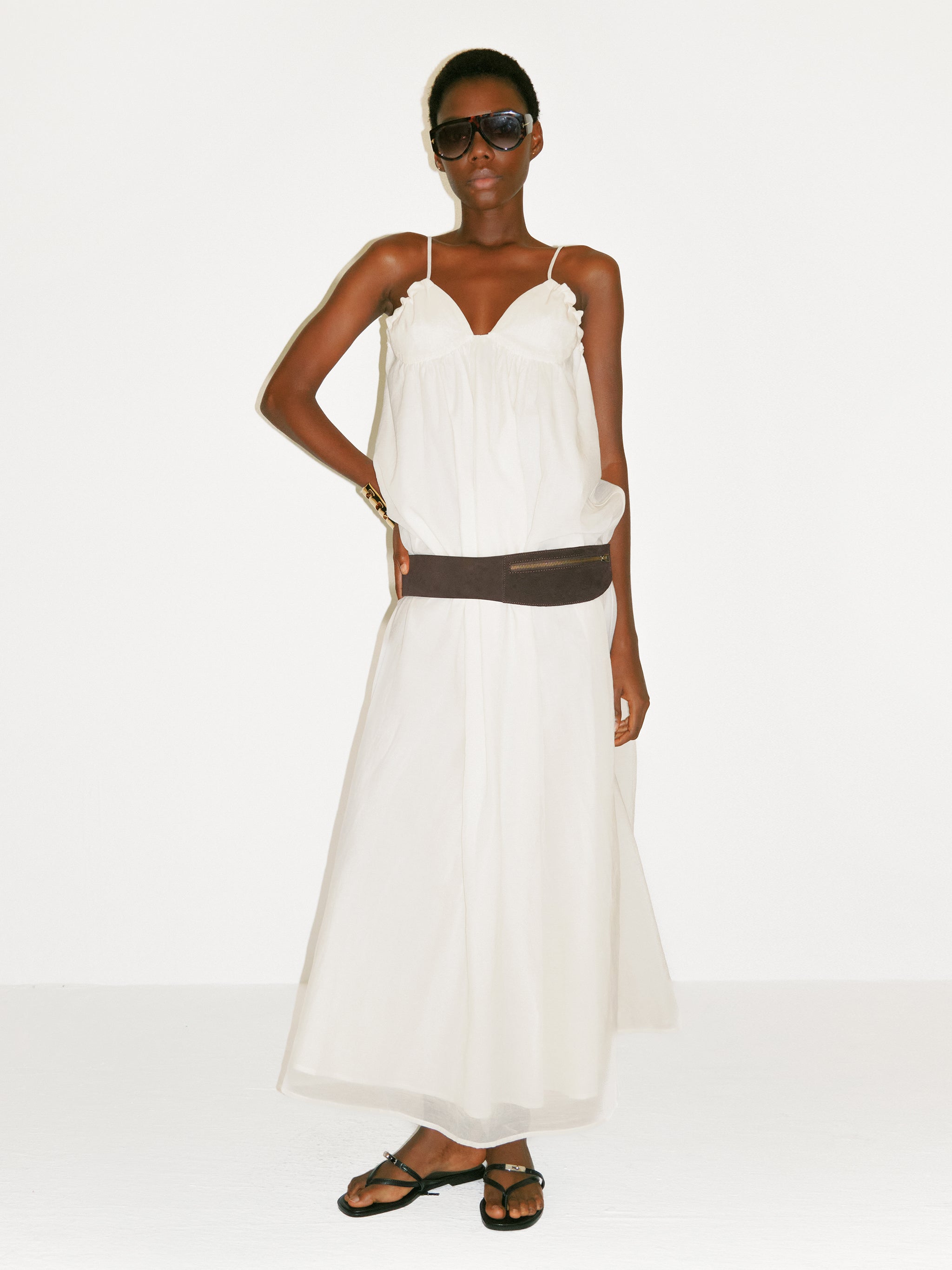 CUBIC White V-Neck Flowy Maxi Dress-5