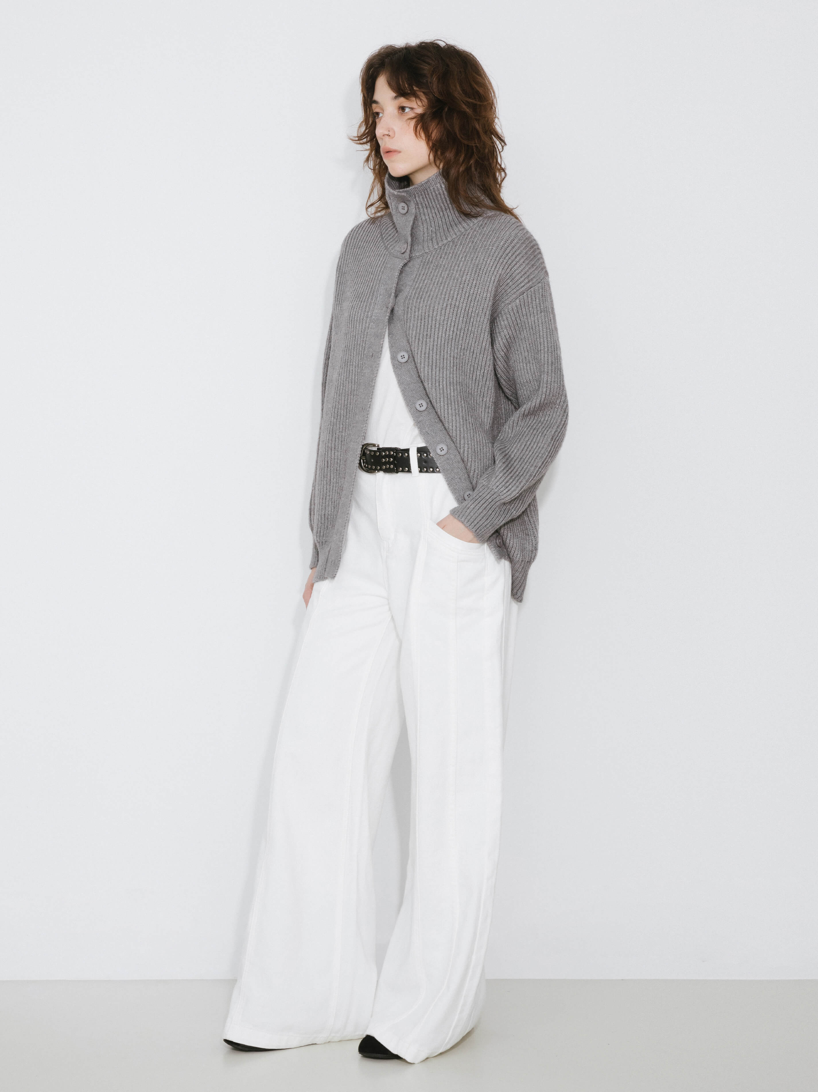 High Neck Boxy Knit Cardigan-5
