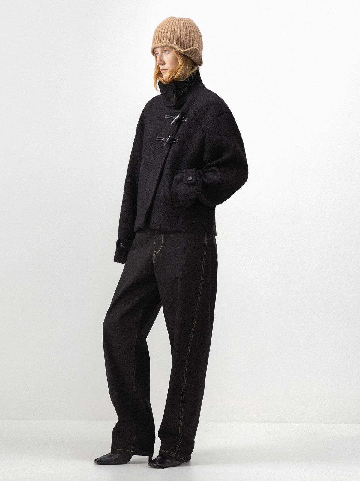 CUBIC Asymmetric Toggle Cropped Wool Coat-5