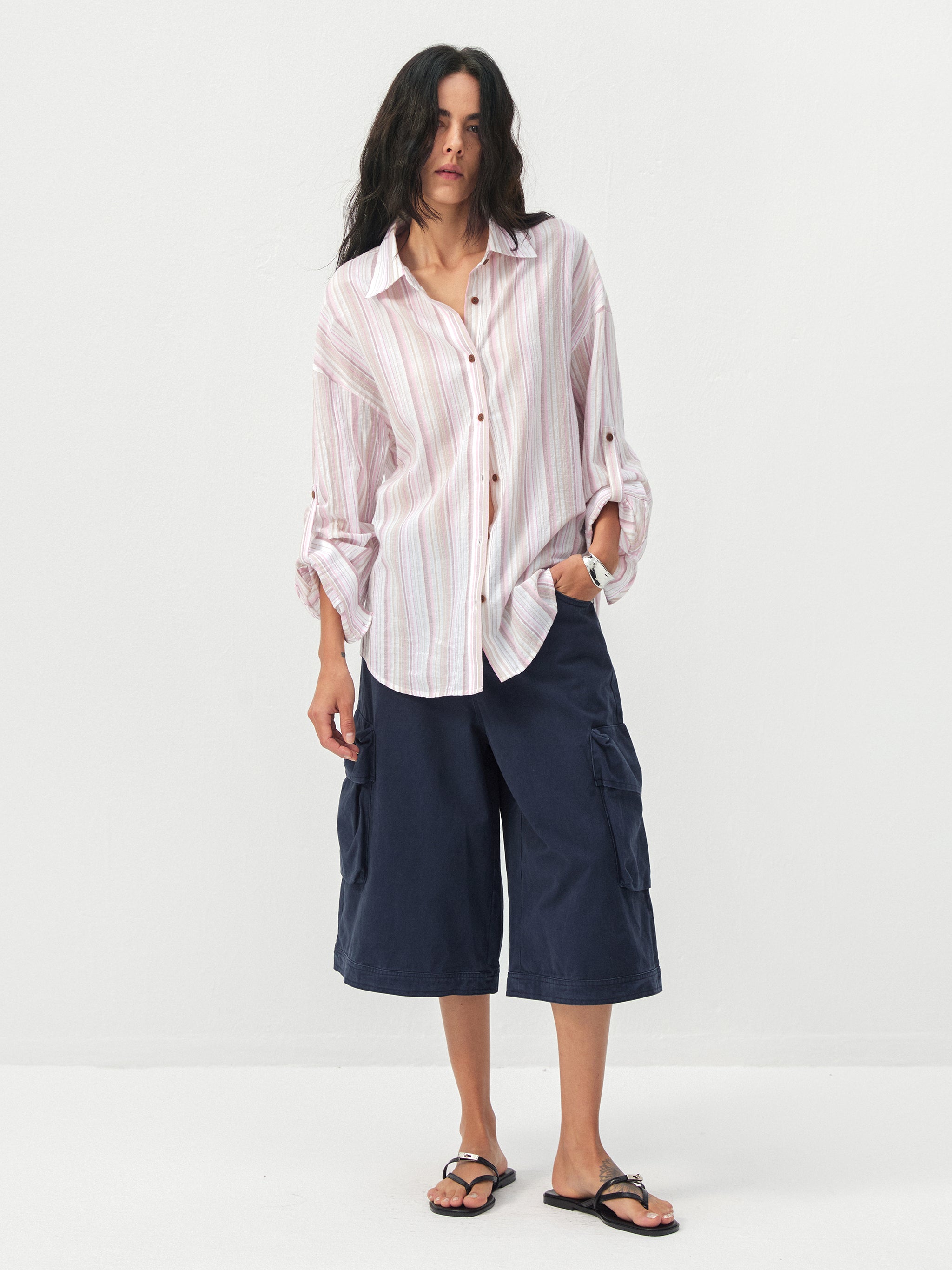 CUBIC Cotton-Blend Striped Oversized Shirt-5