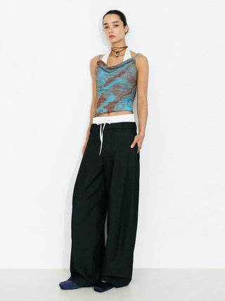 Print Satin Cowl Neck Cami Top