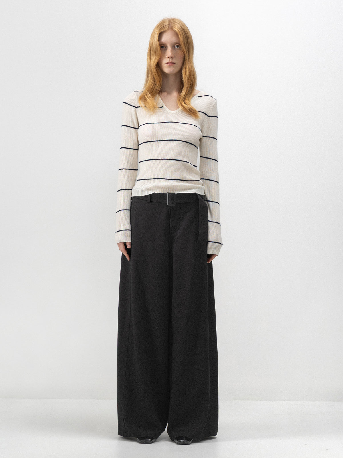 CUBIC Belted Wide-Leg Tailored Trousers-5