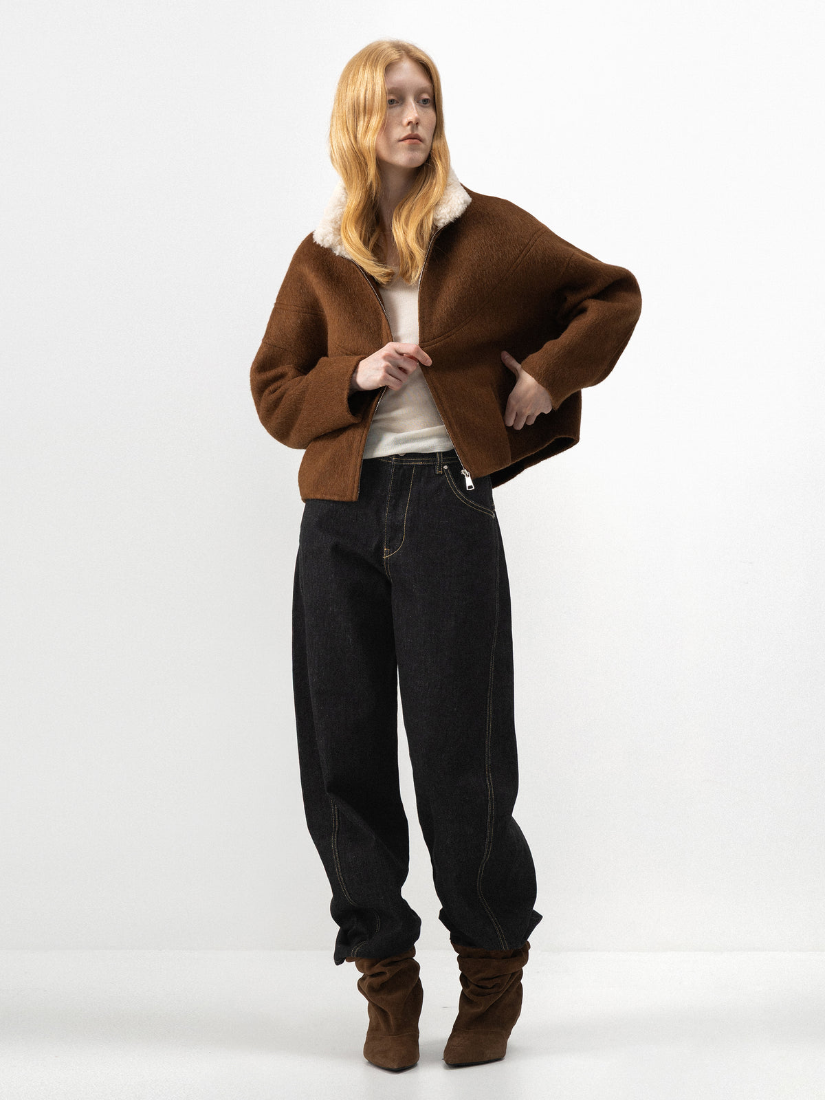 CUBIC Faux-Fur Collar Wool-Blend Zip-Up Jacket-5