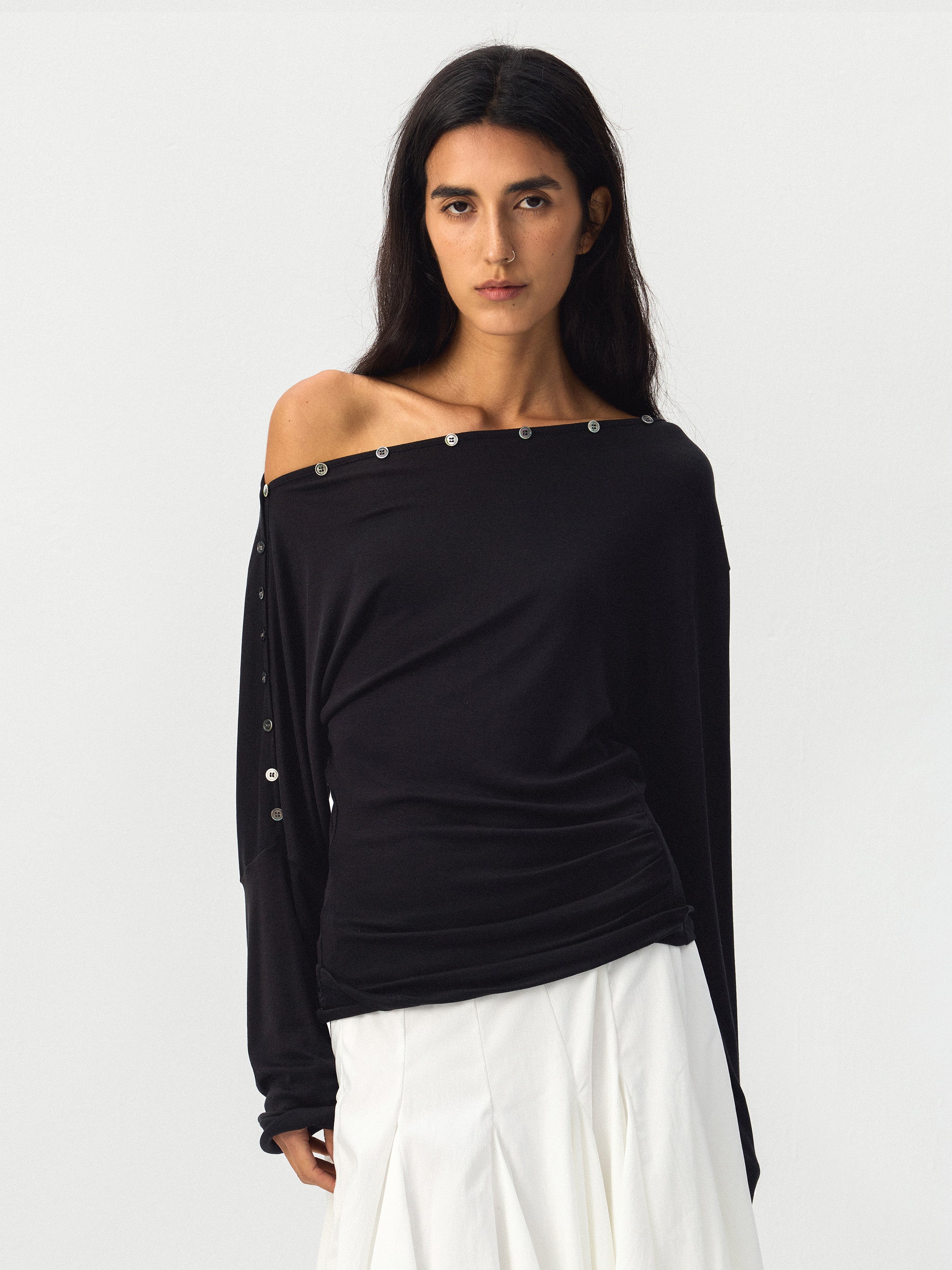 Sheer Off-Shoulder Long Sleeve Top-5
