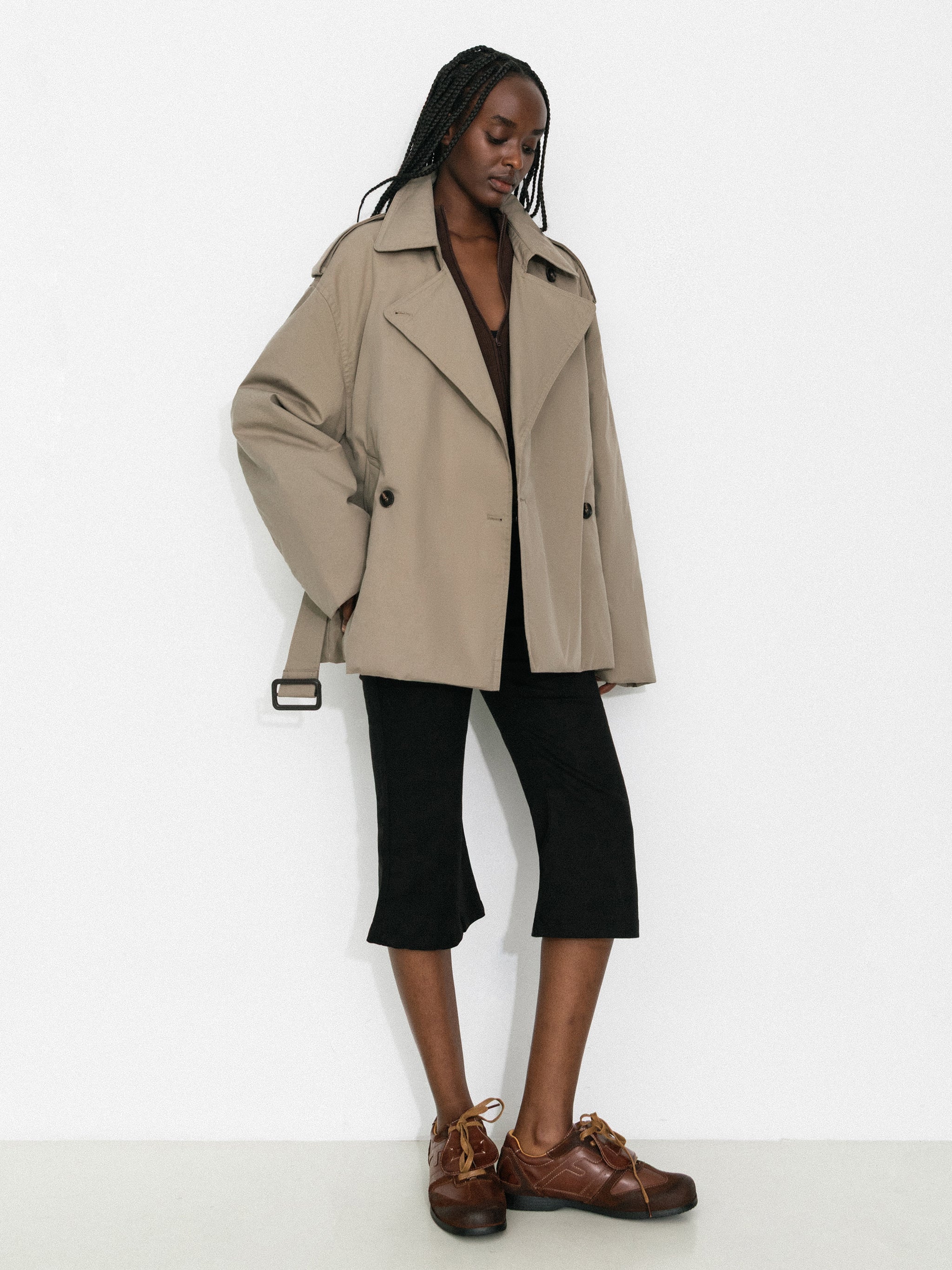 Dark Oversized Waist-Cinched Down Coat-5