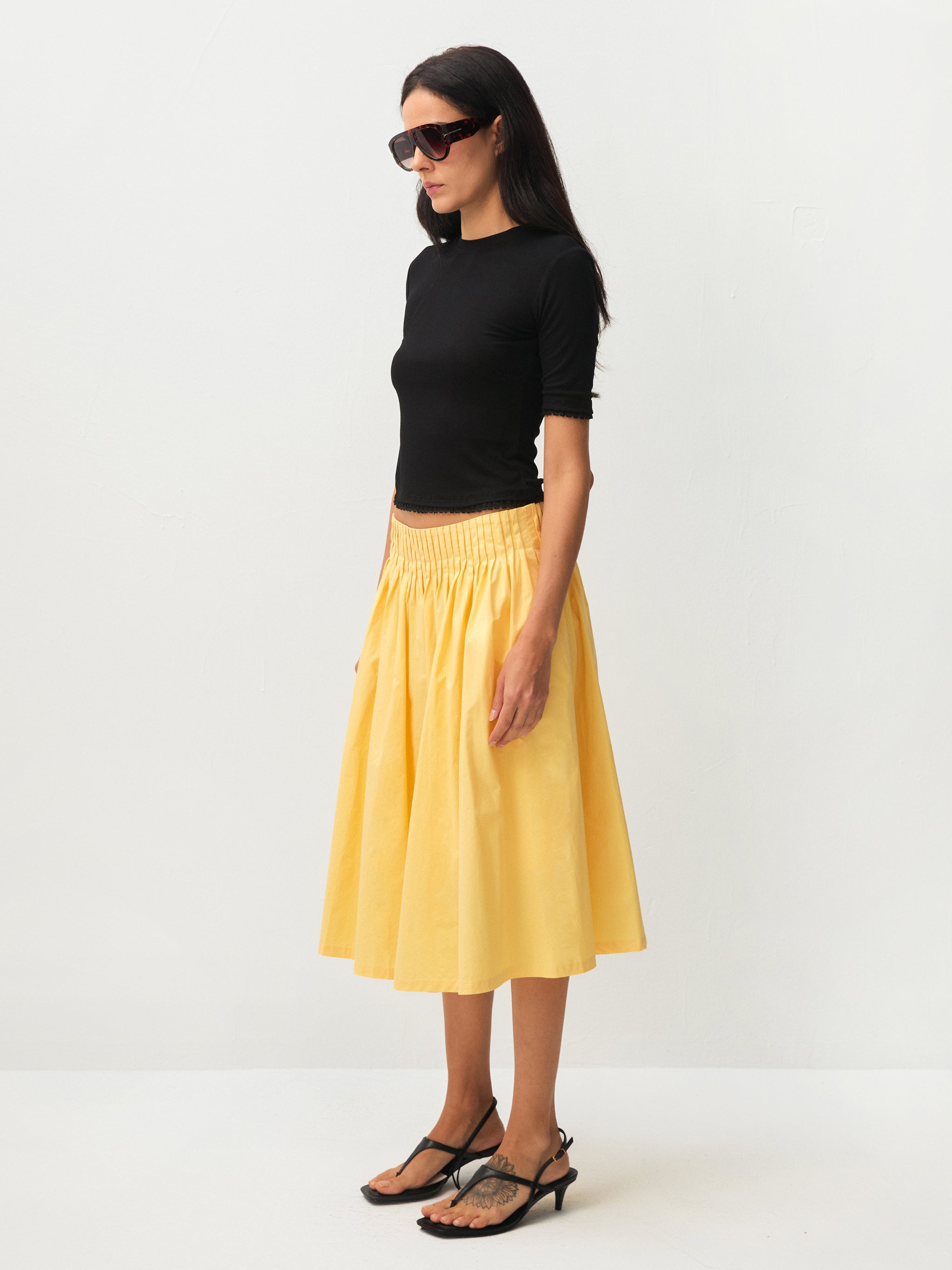 100% Cotton A-Line Midi Skirt-5
