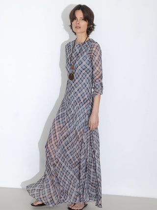 Checkered Crew Neck Long Sleeve Dress