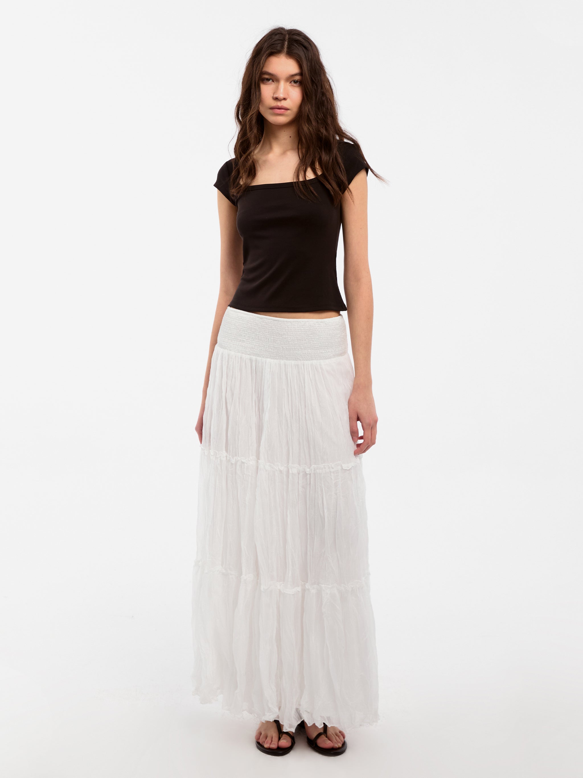CUBIC Pleated and Gathered Design Tulle Skirt-5