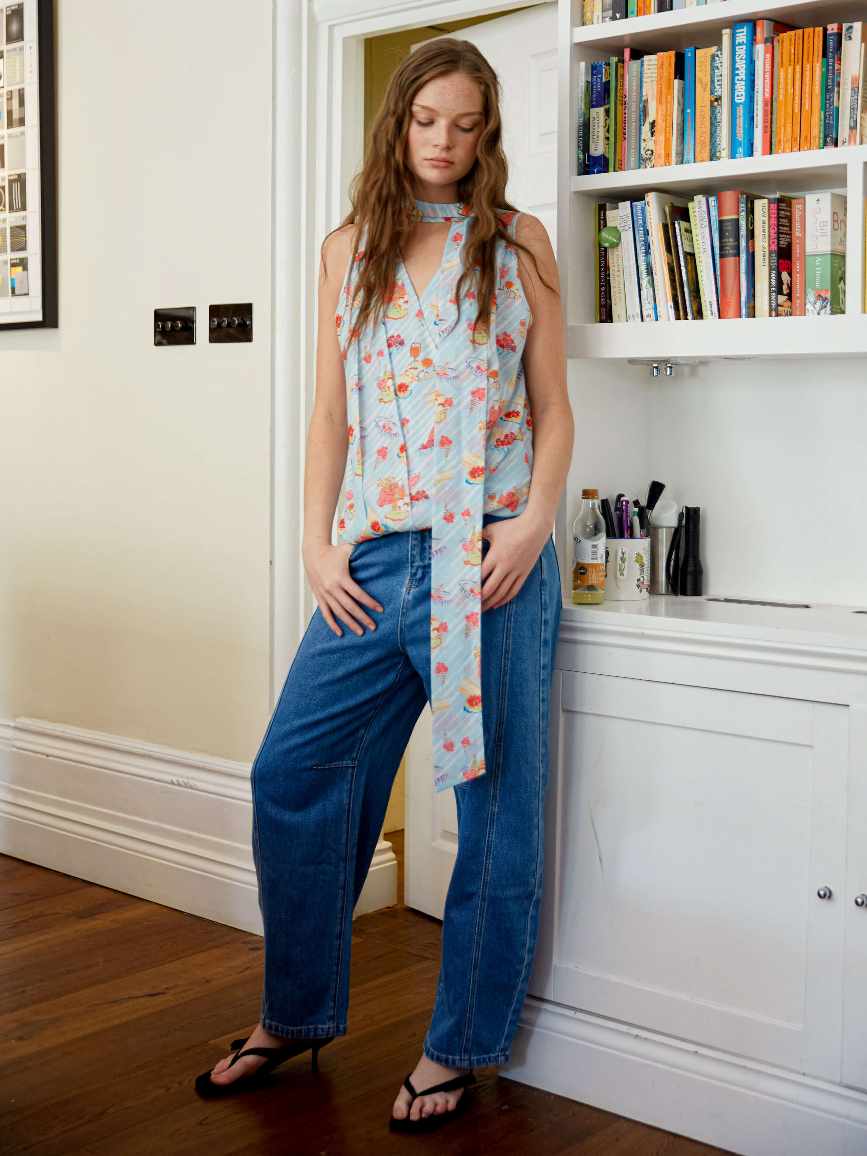 V-Neck Sleeveless Top with Scarf Tie-5