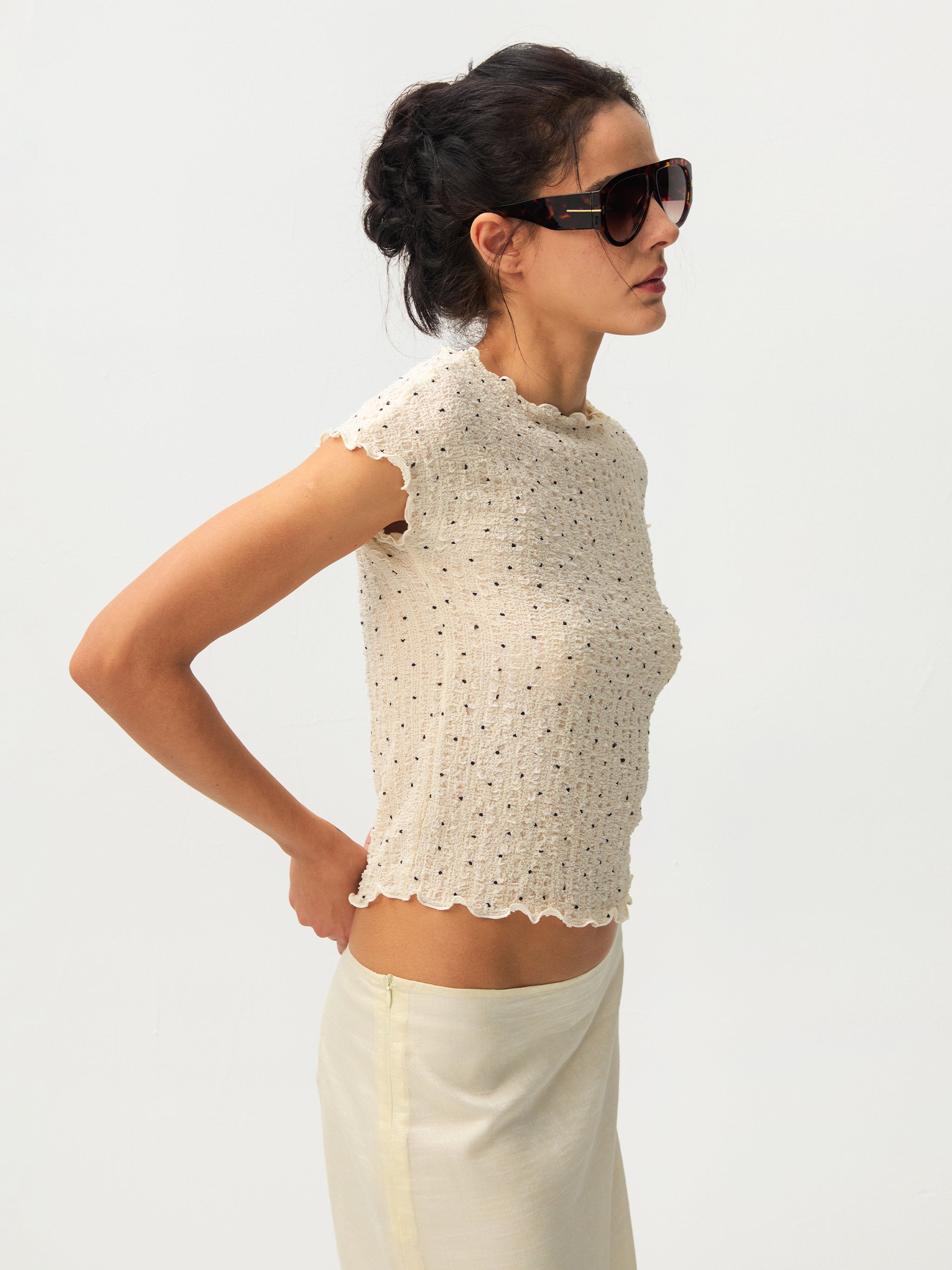 CUBIC Gingham Print Ruffle-Edge Top-5