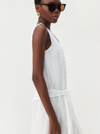 CUBIC Ramie & Chiffon Two-Piece Belted Midi Dress